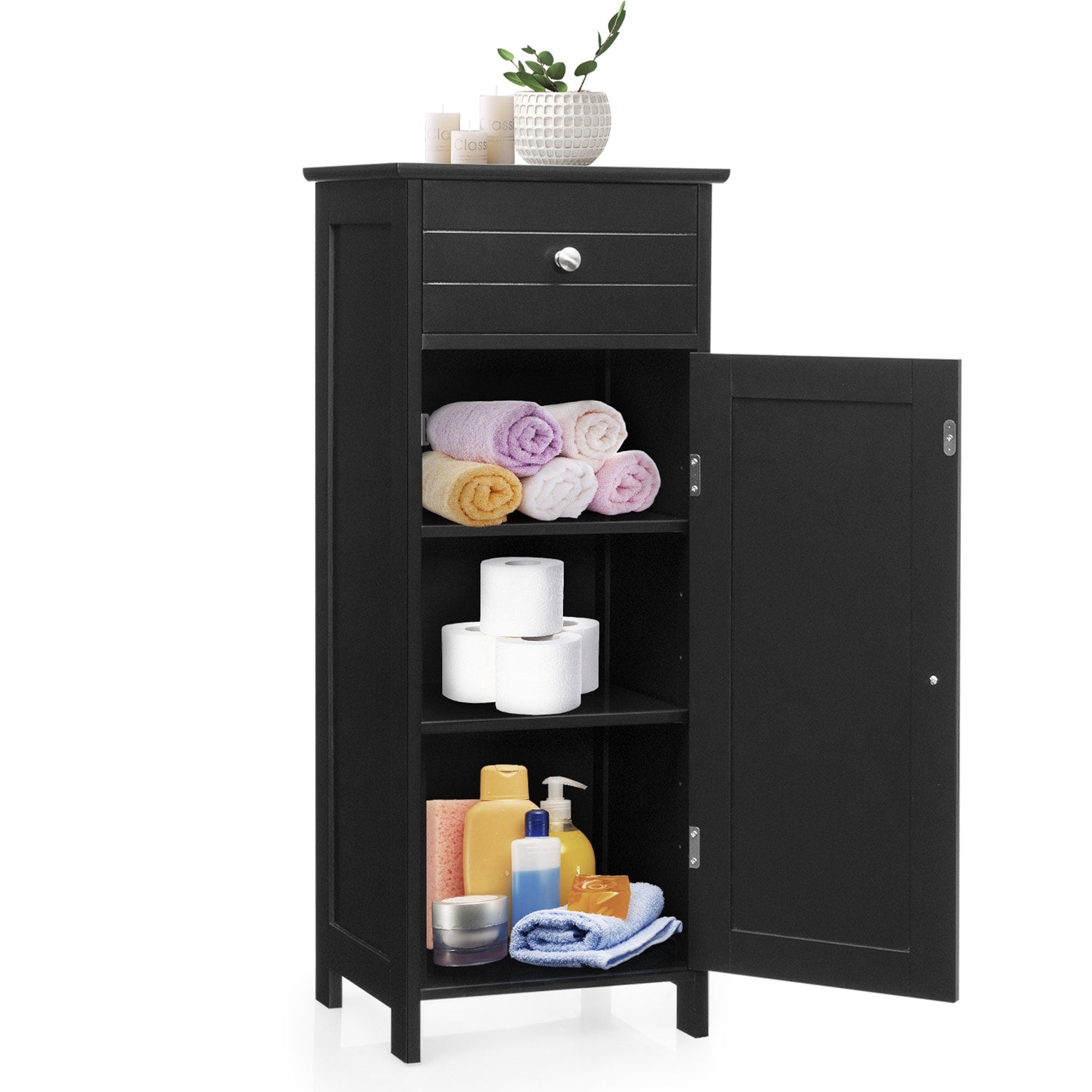 WELLFOR 14-in x 34.5-in x 12-in Black Freestanding Corner Linen Cabinet