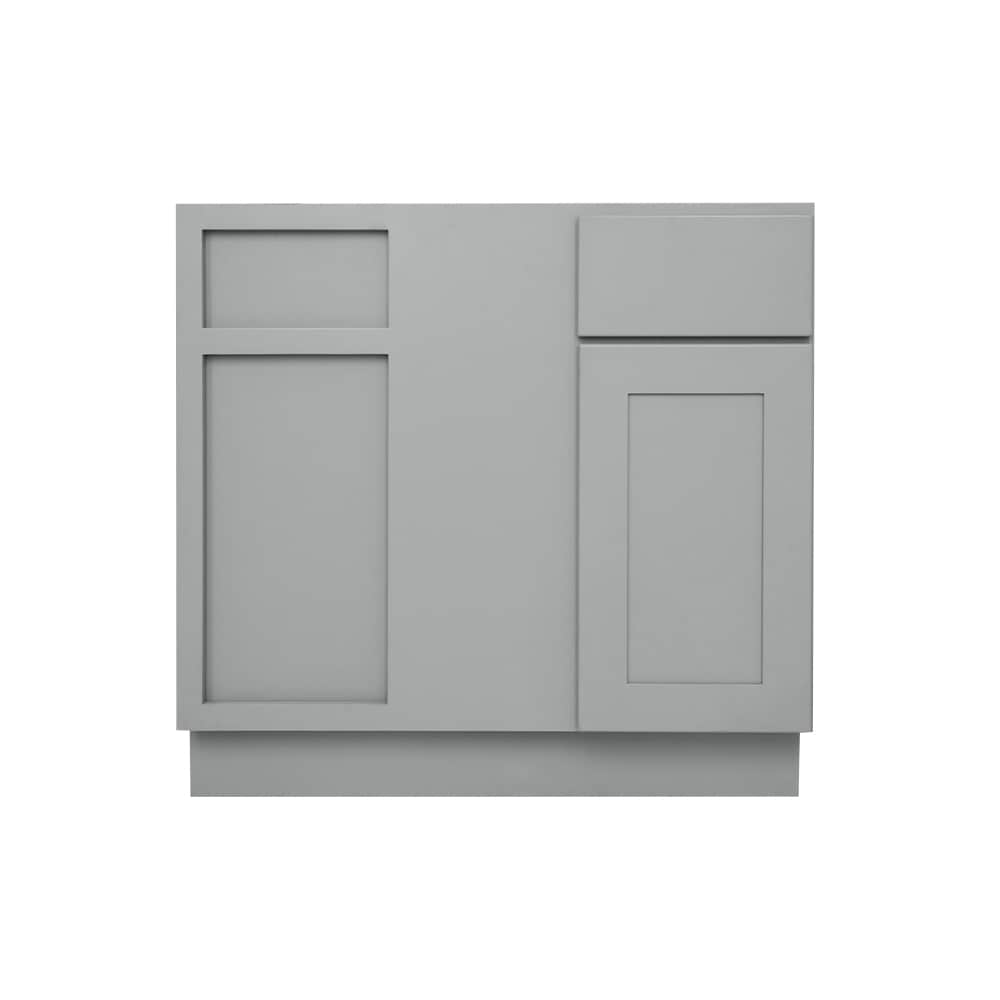 RELIABILT Overlake 36-in W x 34.5-in H x 24-in D Gray Blind 1-Drawer Corner Base Ready To Assemble Plywood Cabinet (Recessed Panel Shaker Style)
