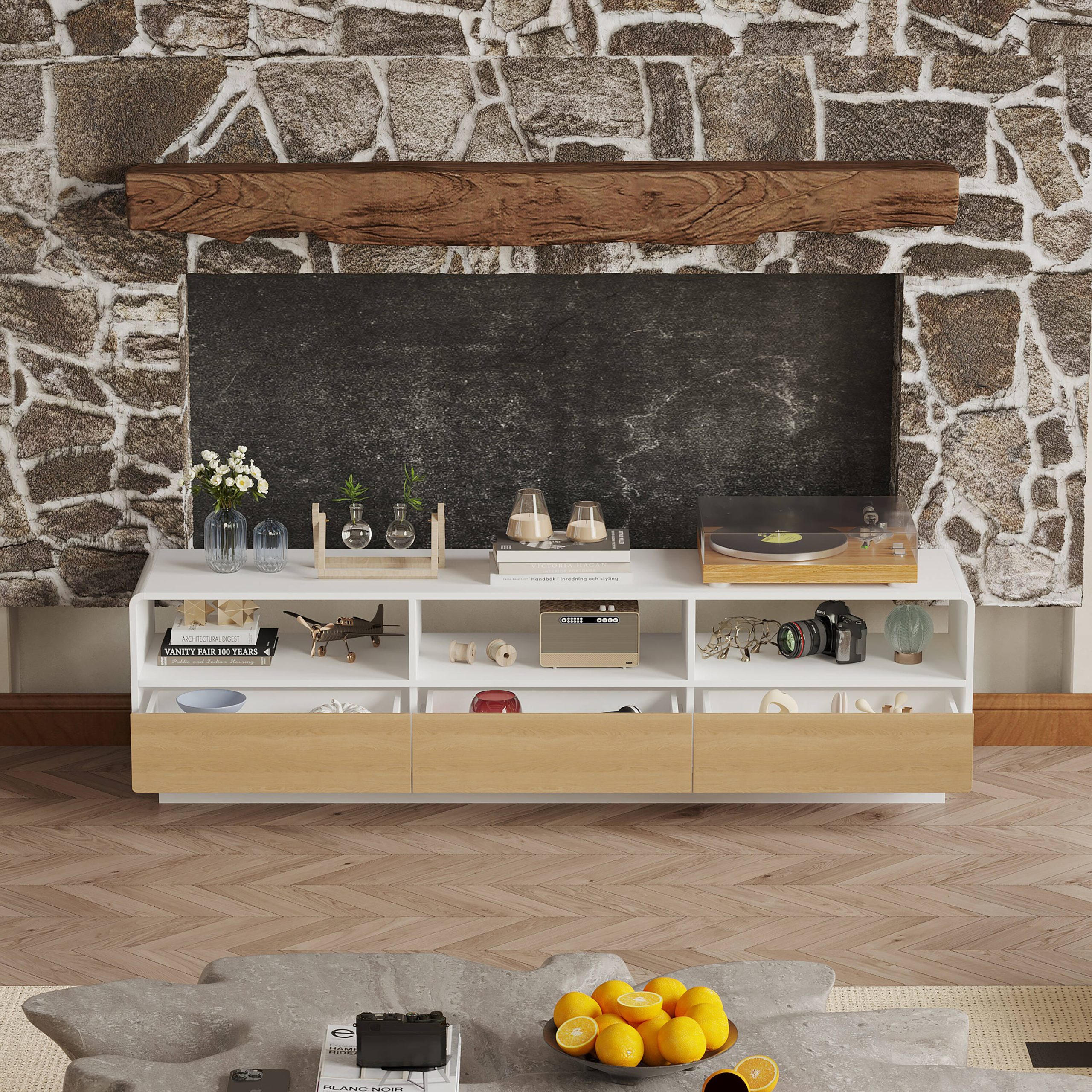 FUFU&GAGA Modern/Contemporary Brown Tv Cabinet Integrated Tv Mount (Accommodates TVs up to 70-in)