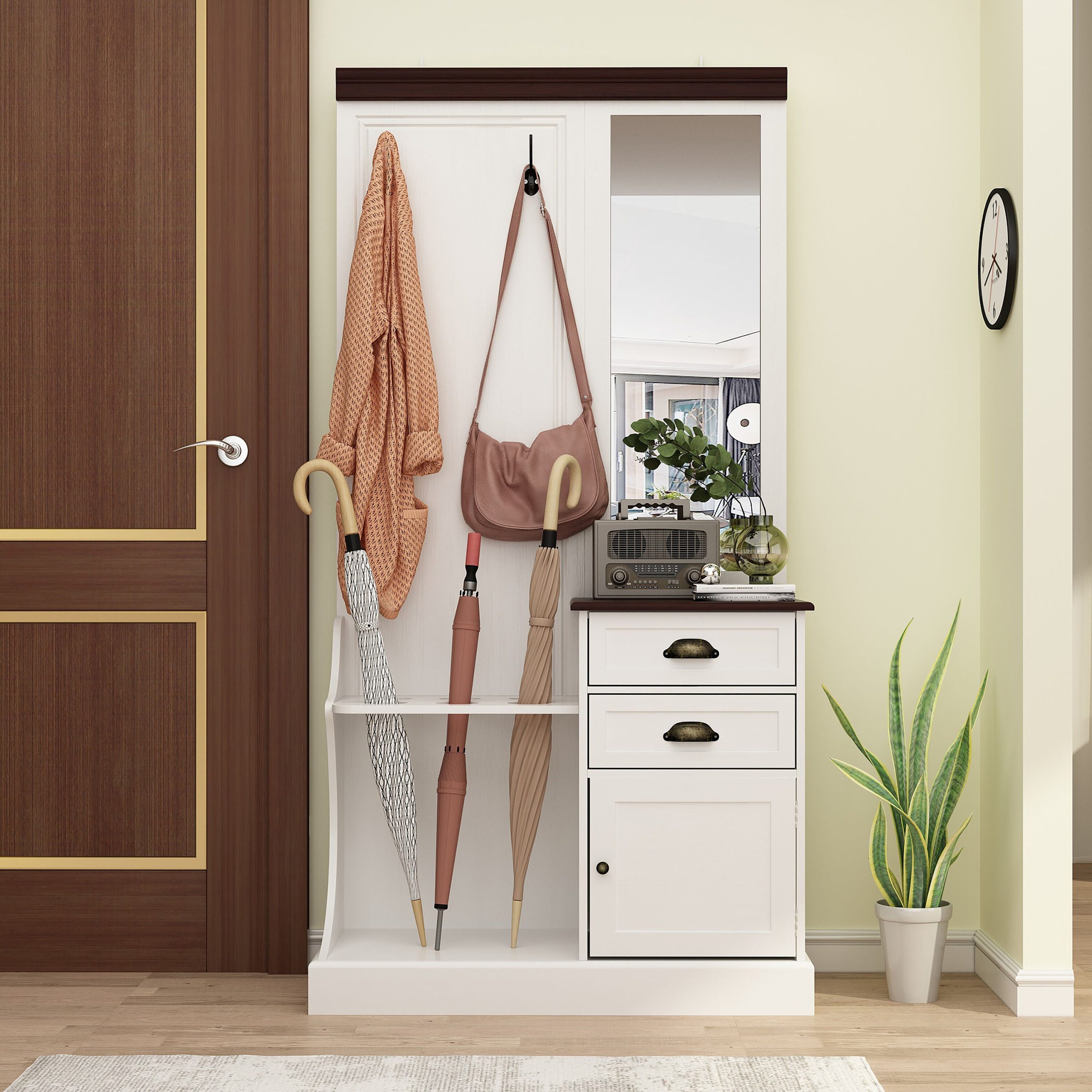 FUFU&GAGA Hall Tree Modern 35.4-in White Composite Hall Tree