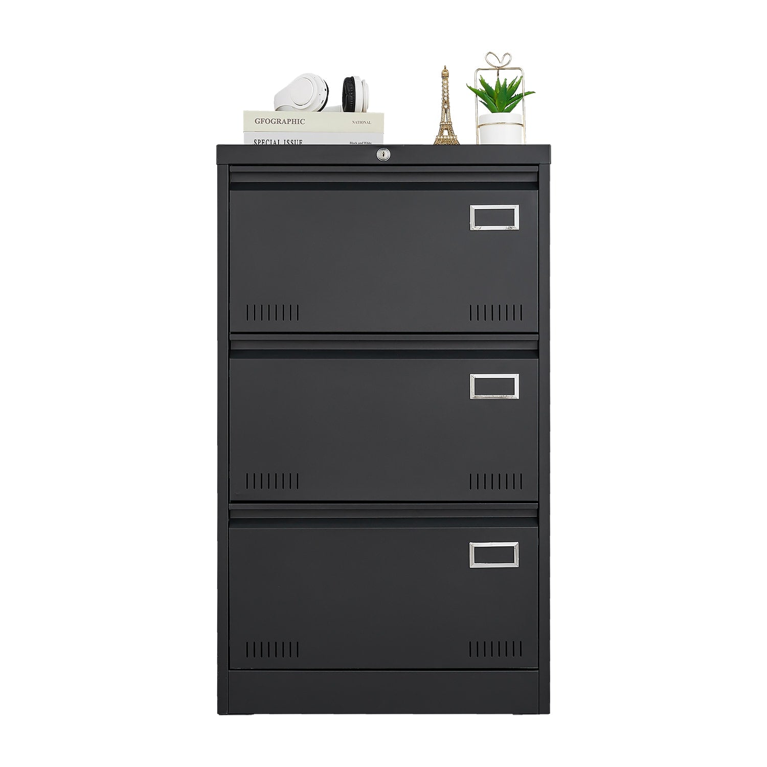 SINOFURN Black 3-Drawer 23.6-in File Cabinet