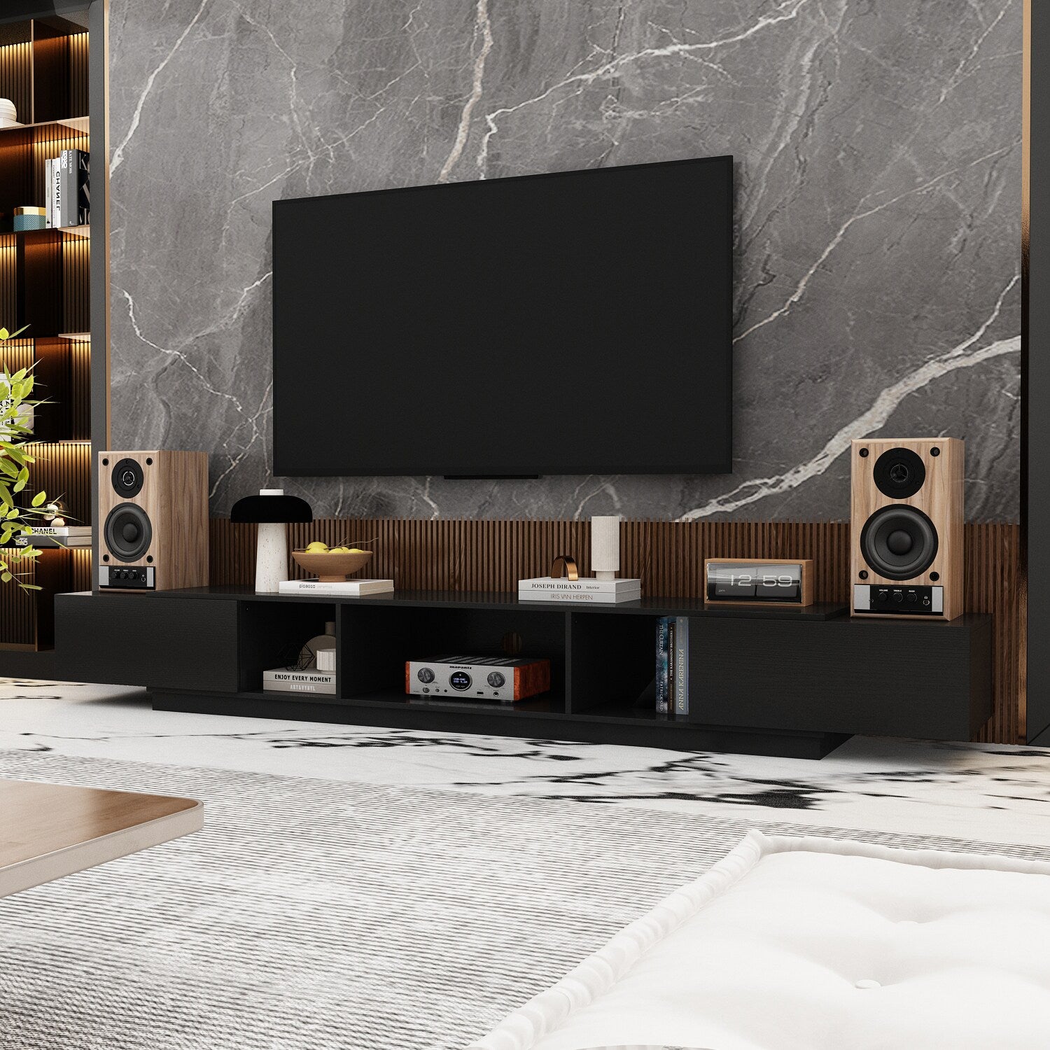 FUFU&GAGA Modern/Contemporary Black Tv Cabinet Integrated Tv Mount (Accommodates TVs up to 80-in)