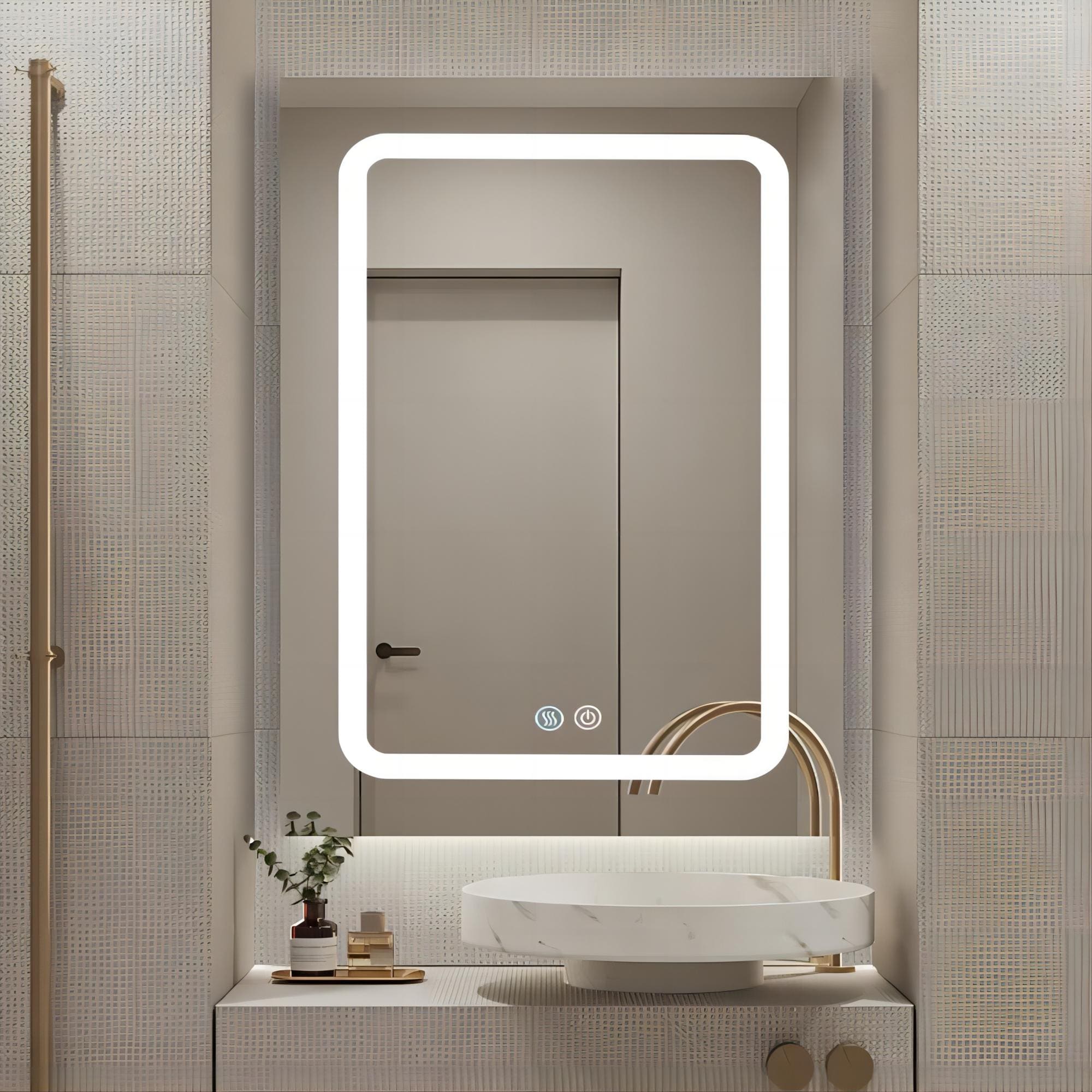 Forclover 20-in x 30-in Lighted LED Fog Free Surface Mount Black Mirrored Soft Close Medicine Cabinet