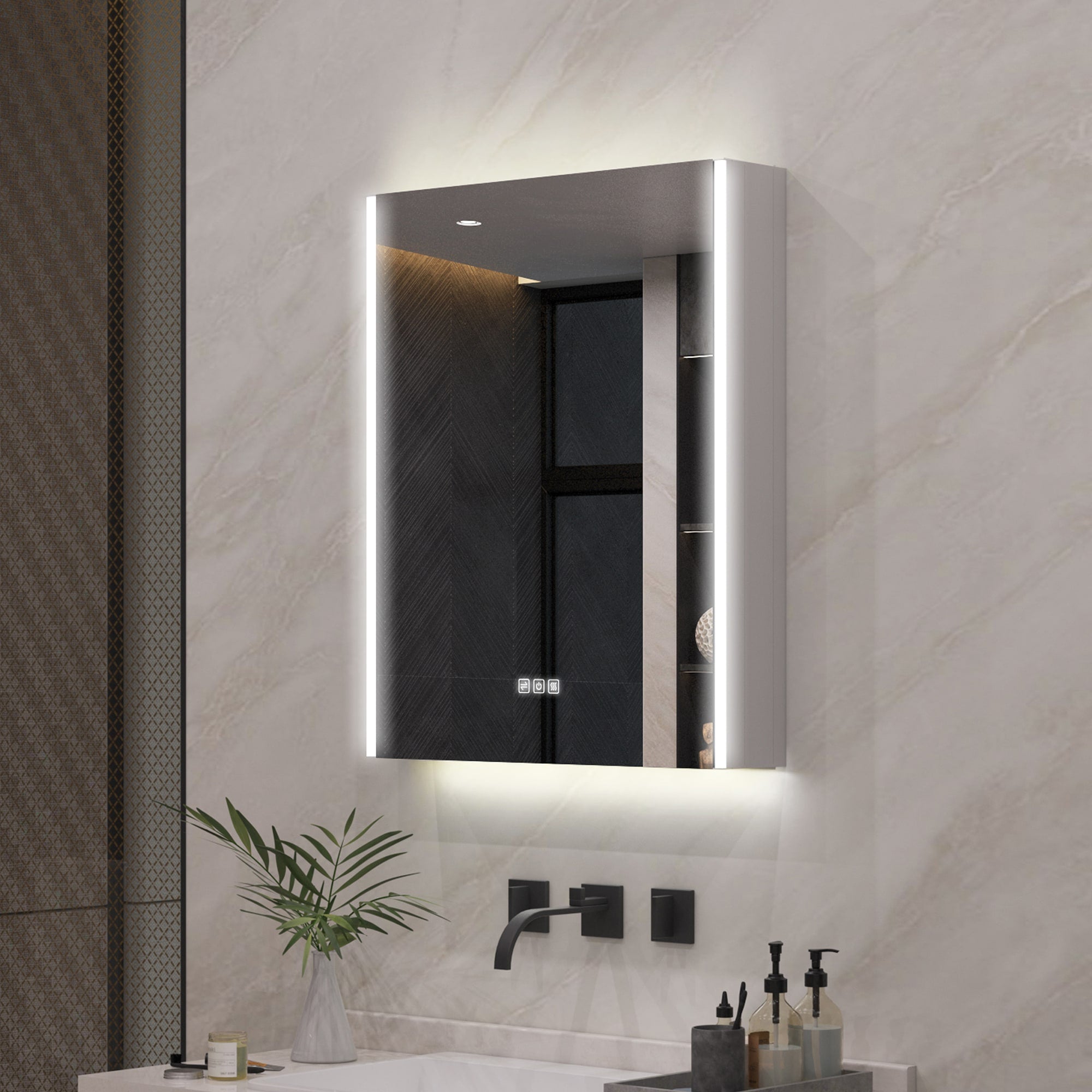 Forclover 24-in x 30-in Lighted LED Fog Free Surface Mount Aluminum Mirrored Soft Close Medicine Cabinet with Outlet