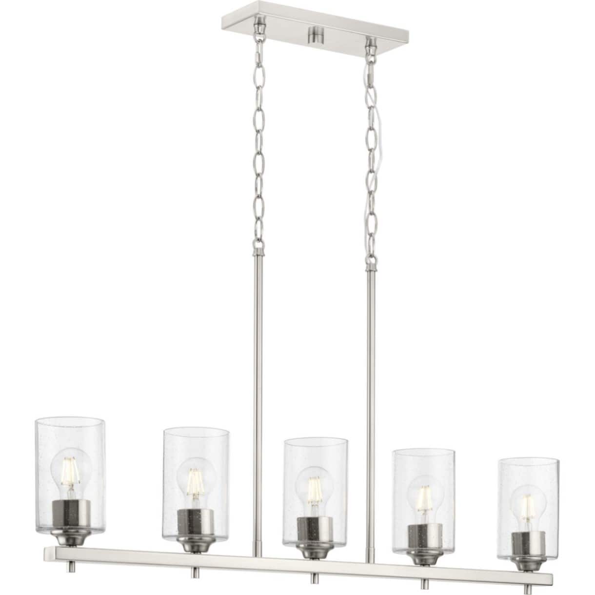 Progress Lighting Morehouse 5-Light Brushed Nickel Modern/Contemporary Seeded Glass Linear Large Hanging Kitchen Island Light