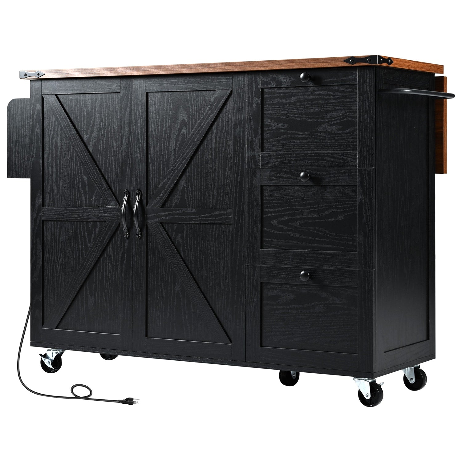 SINOFURN Black Mdf Base with Mdf Top Rolling Kitchen Cart (17.7-in x 54.5-in x 36.5-in)