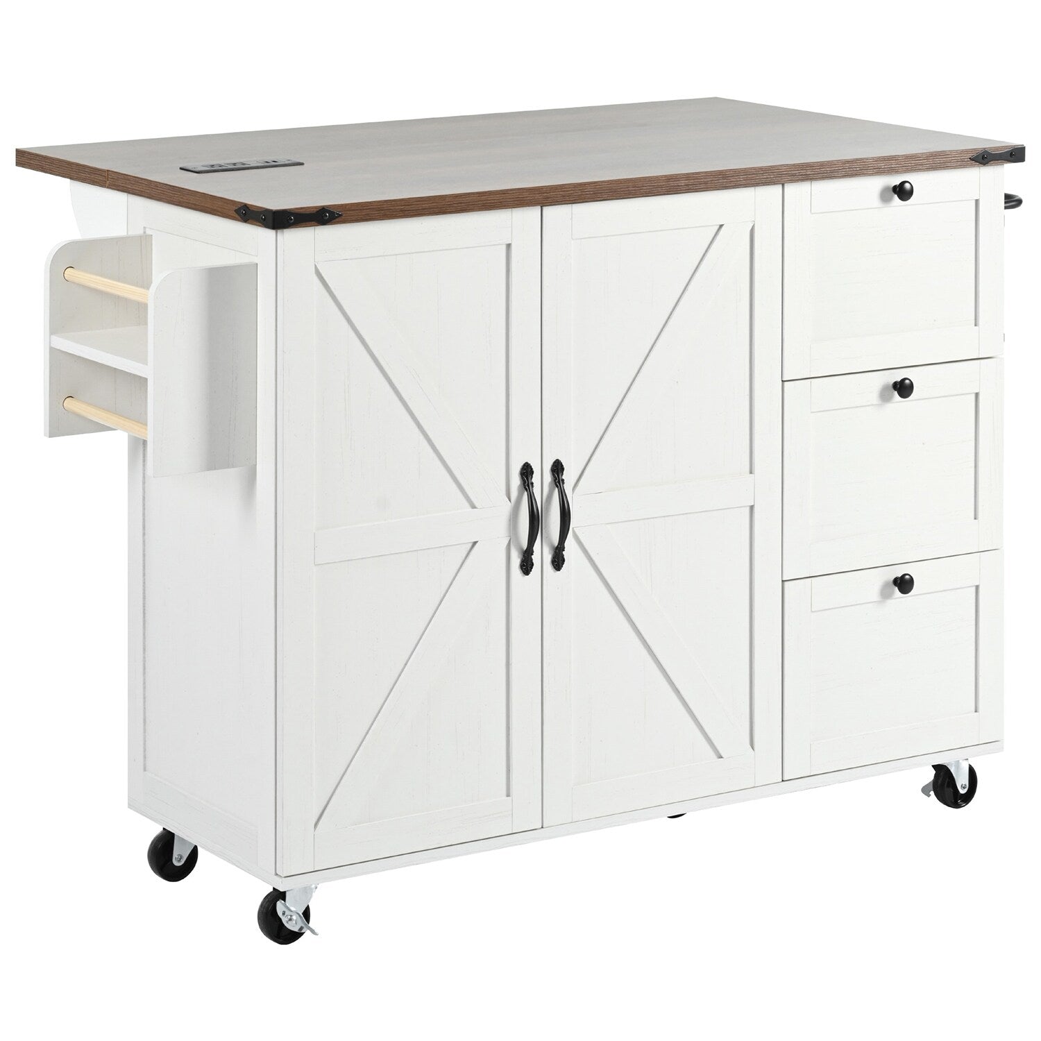 SINOFURN White Mdf Base with Mdf Top Rolling Kitchen Cart (17.7-in x 54.5-in x 36.5-in)