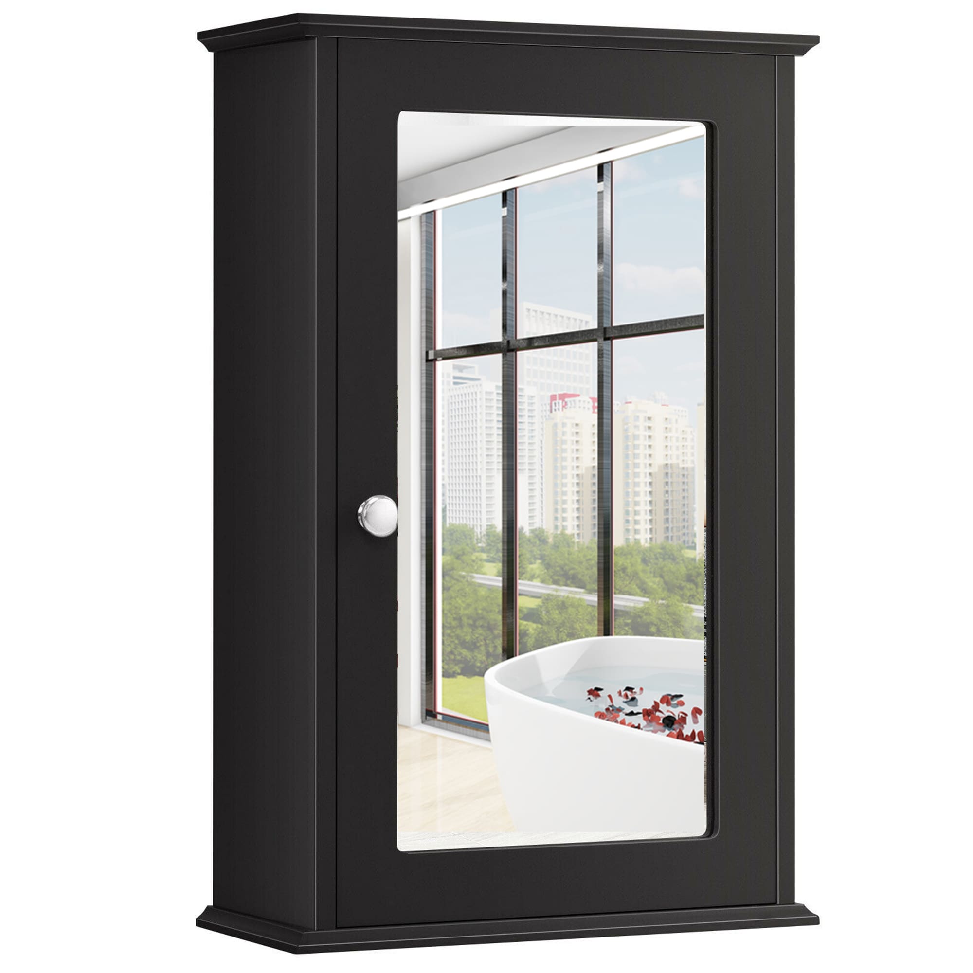 WELLFOR 13.5-in x 21-in Surface Mount Brown Mirrored Medicine Cabinet