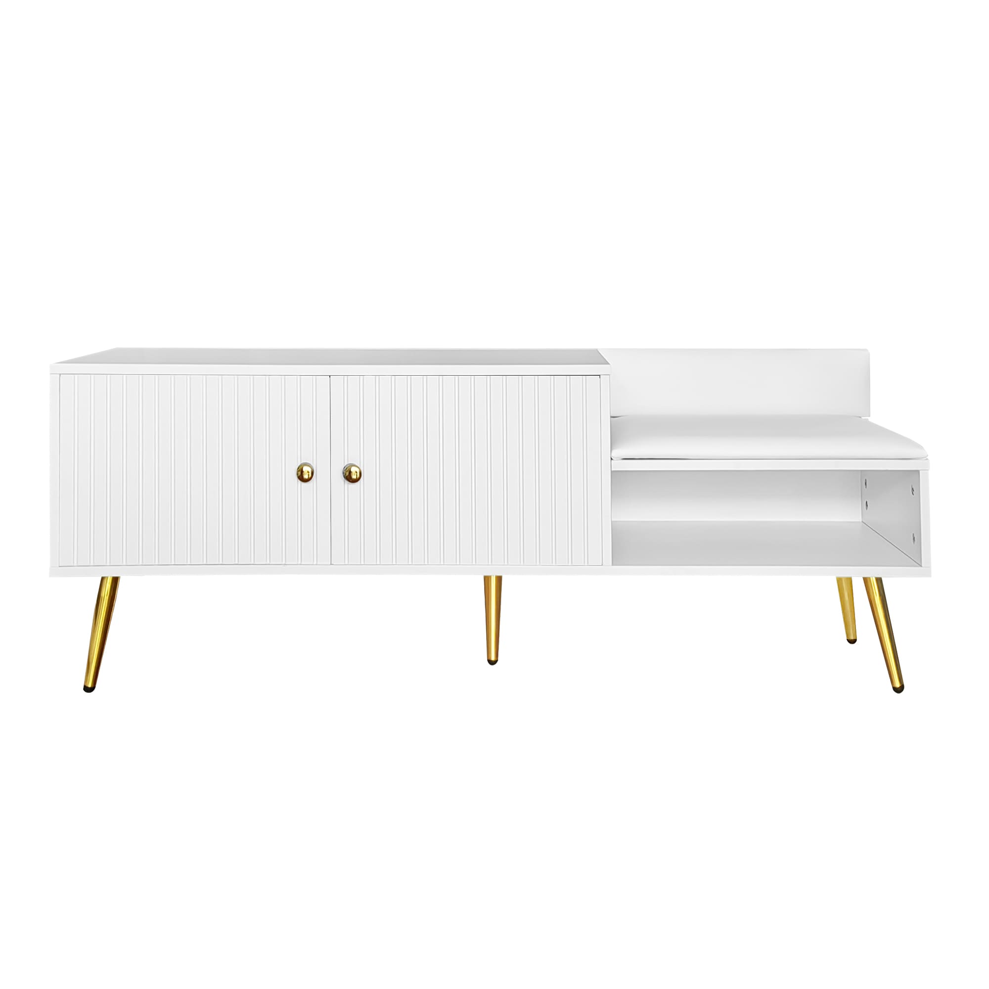 Qualler Modern White Storage Bench with Storage 54.3-in x 15-in x 19.3-in