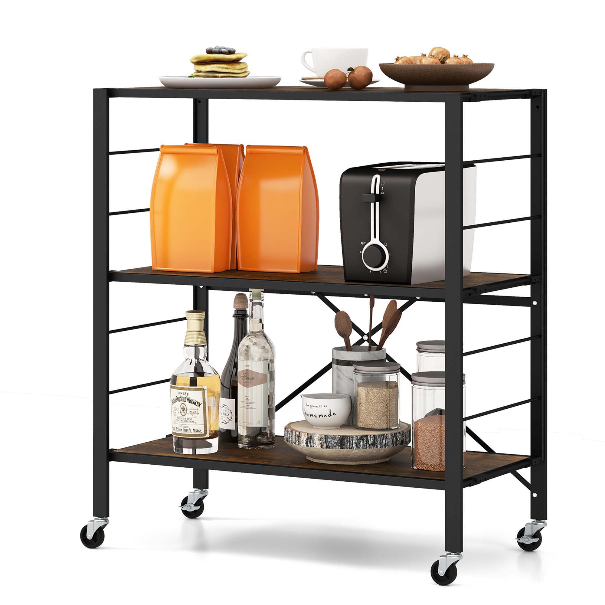 Costway Black Metal Base with Mdf Metal Top Rolling Kitchen Cart (14-in x 30-in x 34-in)