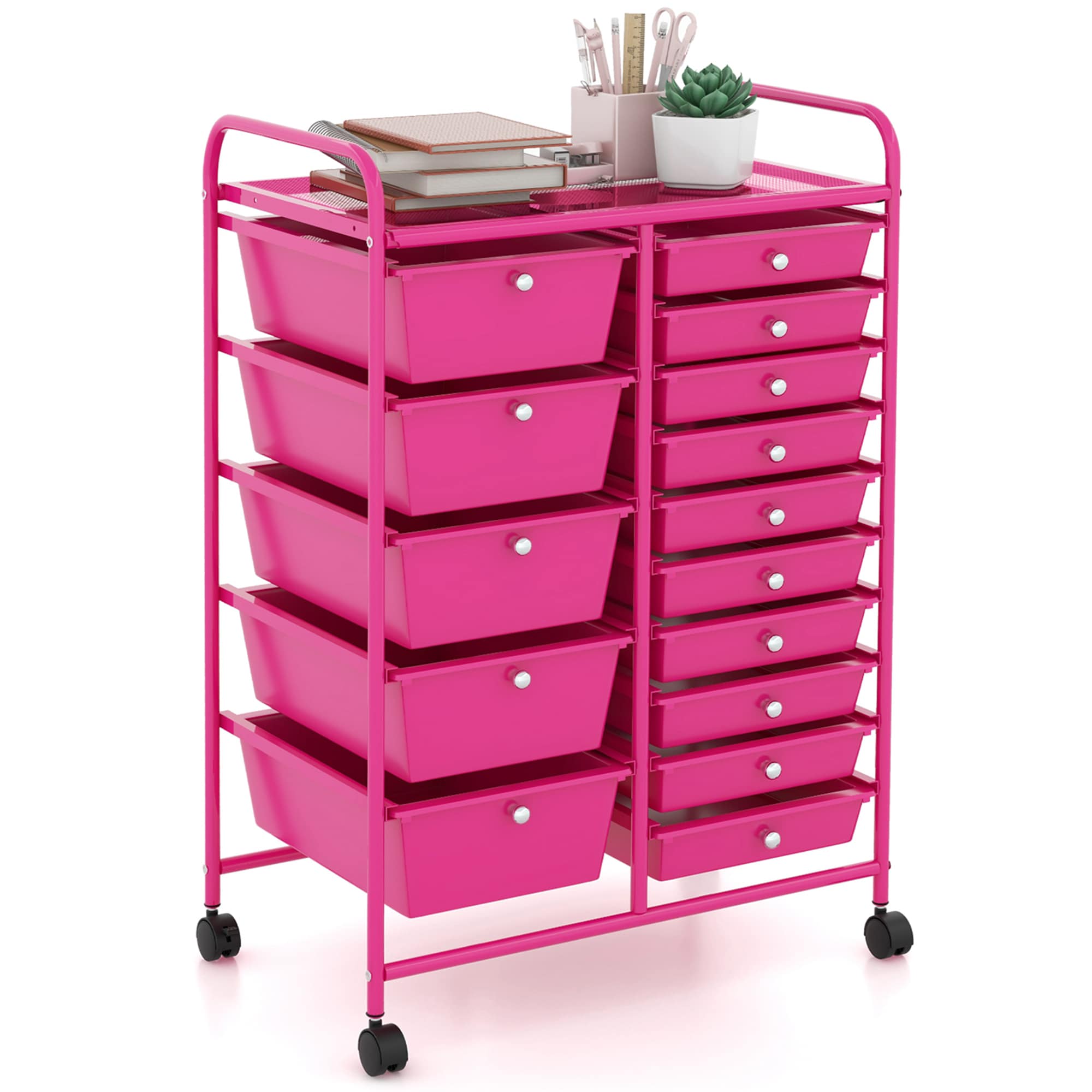 Costway Red Metal Base with Plastic Top Rolling Kitchen Cart (14.5-in x 25-in x 34.5-in)