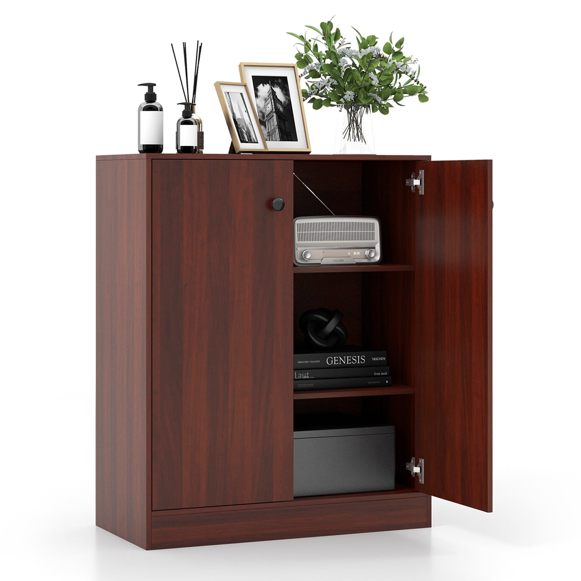 Costway 13.5-in W x 33.5-in H Wood Brown Freestanding Utility Storage Cabinet