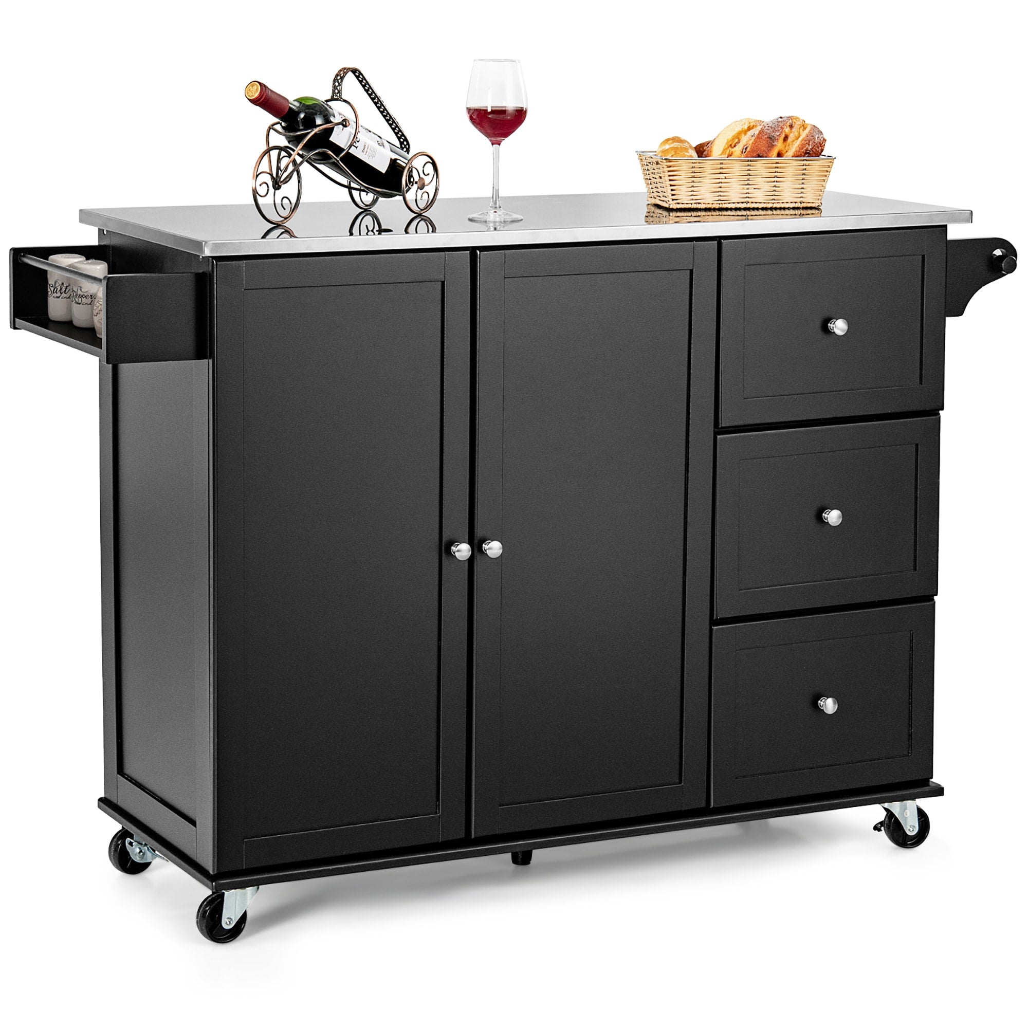 Costway Stainless Steel Mdf Base with Stainless Steel Metal Top Rolling Kitchen Island (18-in x 53-in x 36-in)