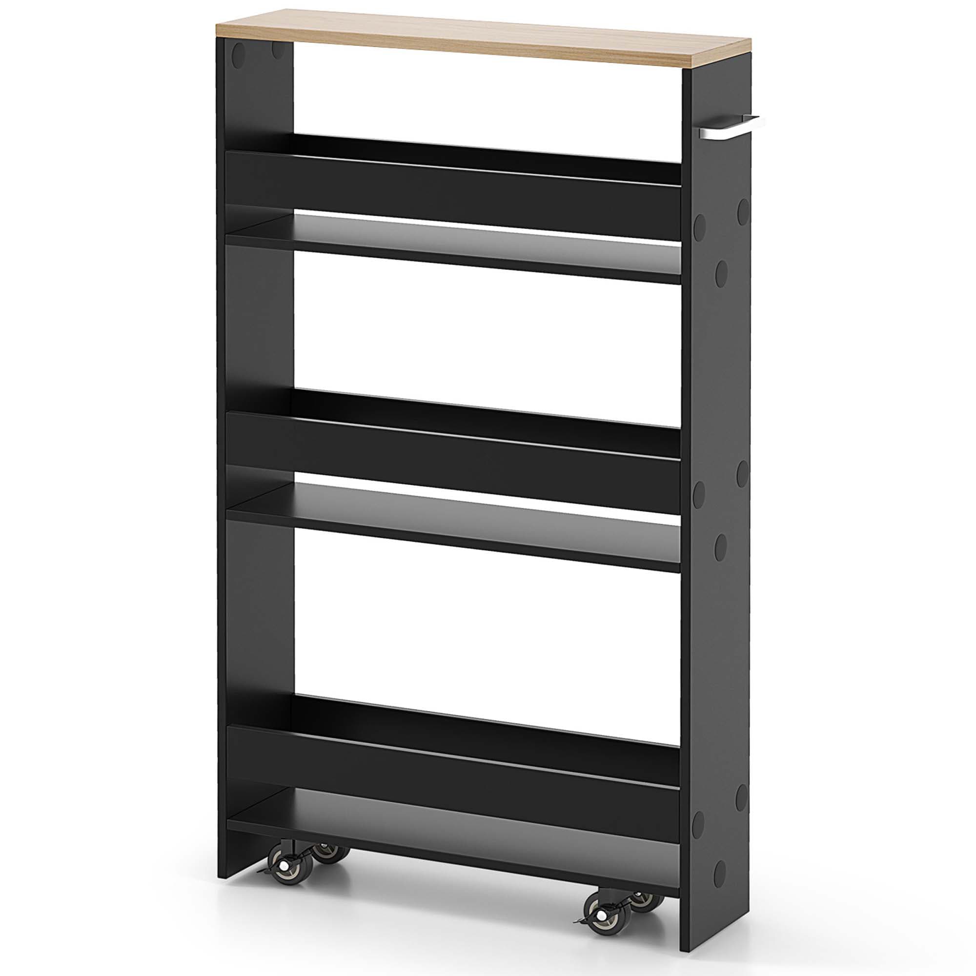 Costway Black Wood Base with Wood Top Rolling Kitchen Cart (7-in x 19-in x 32-in)