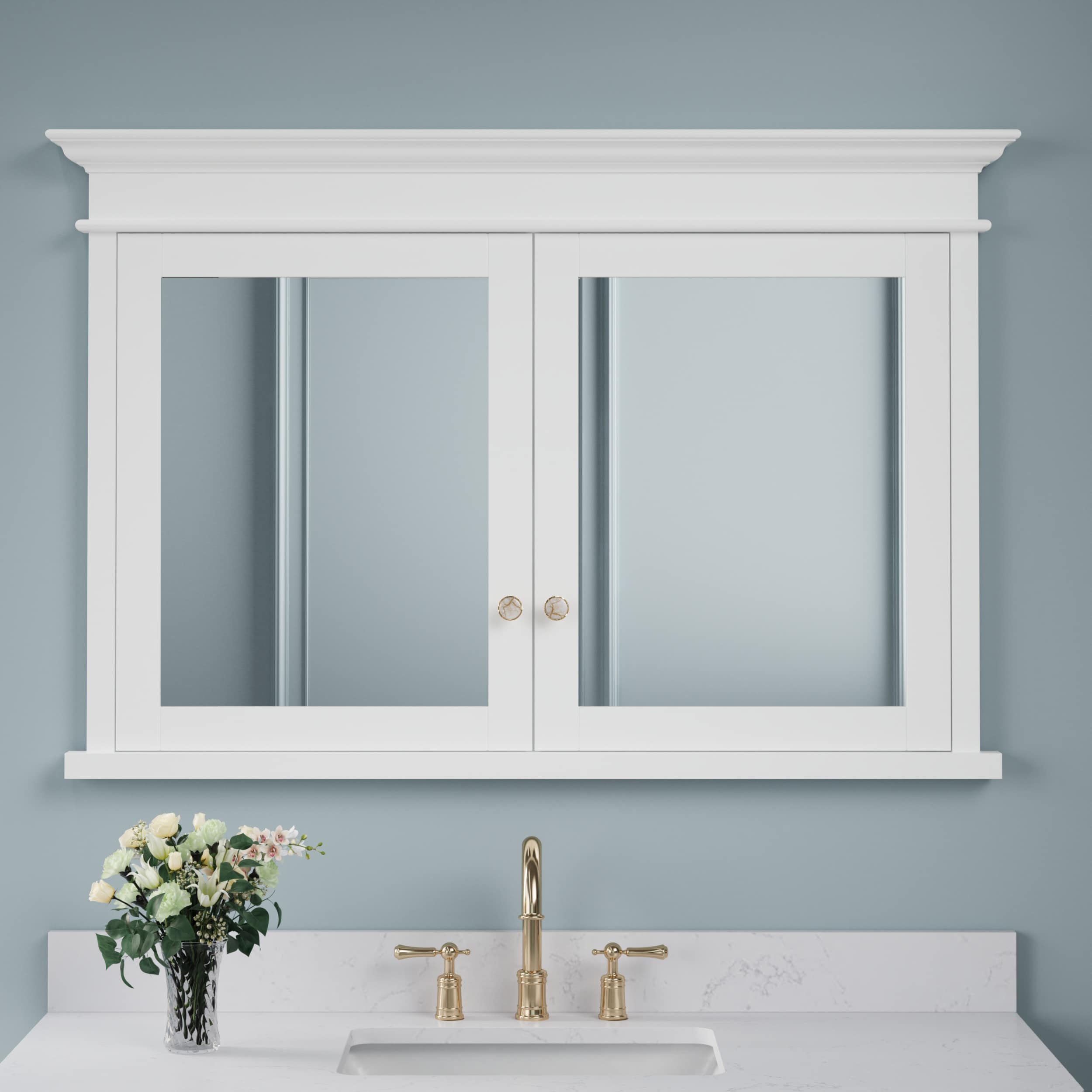 Forclover 48-in x 32-in Recessed Mount White Mirrored Soft Close Medicine Cabinet