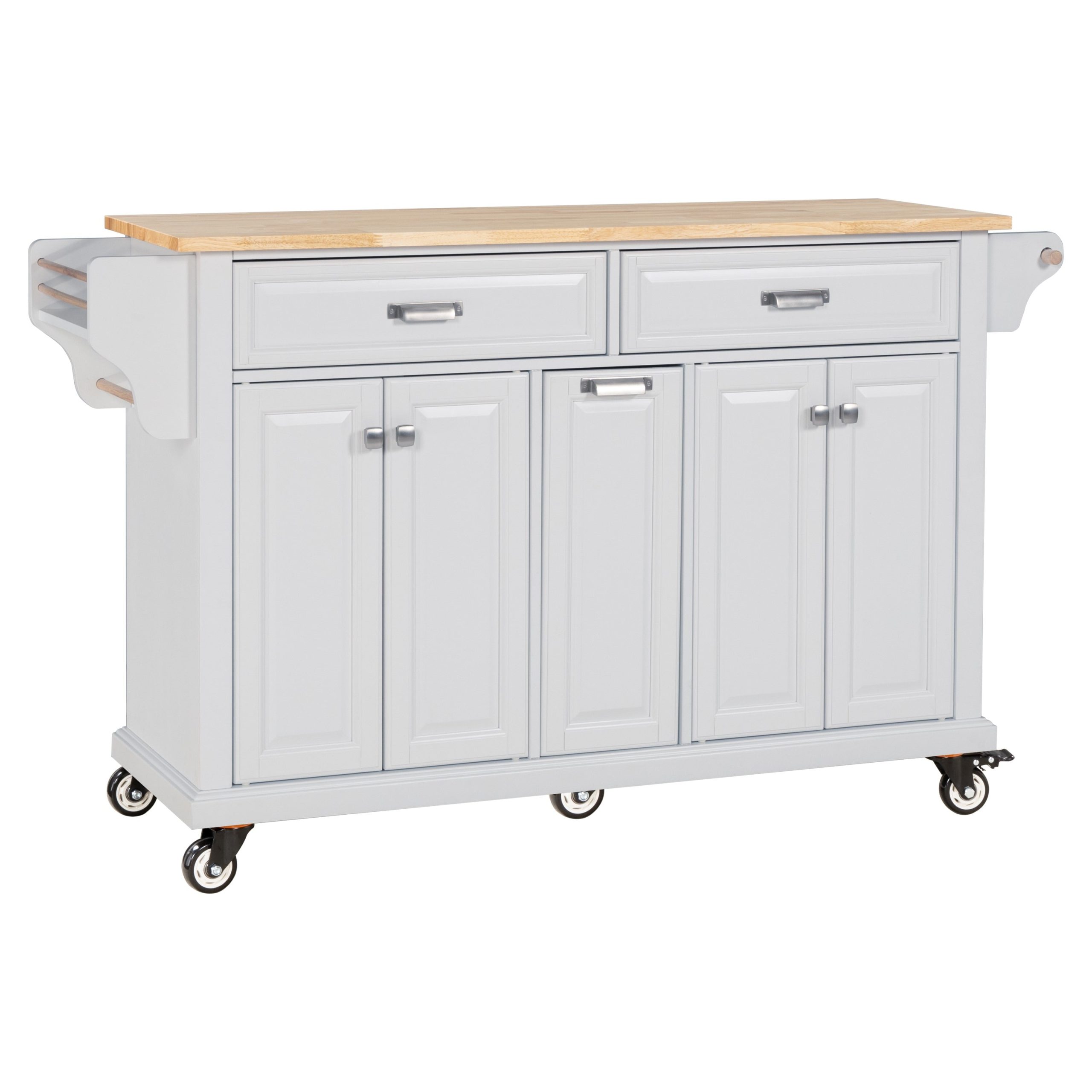 Damerin White Wood Base with Wood Top Rolling Kitchen Island (18.13-in x 60.5-in x 36.75-in)