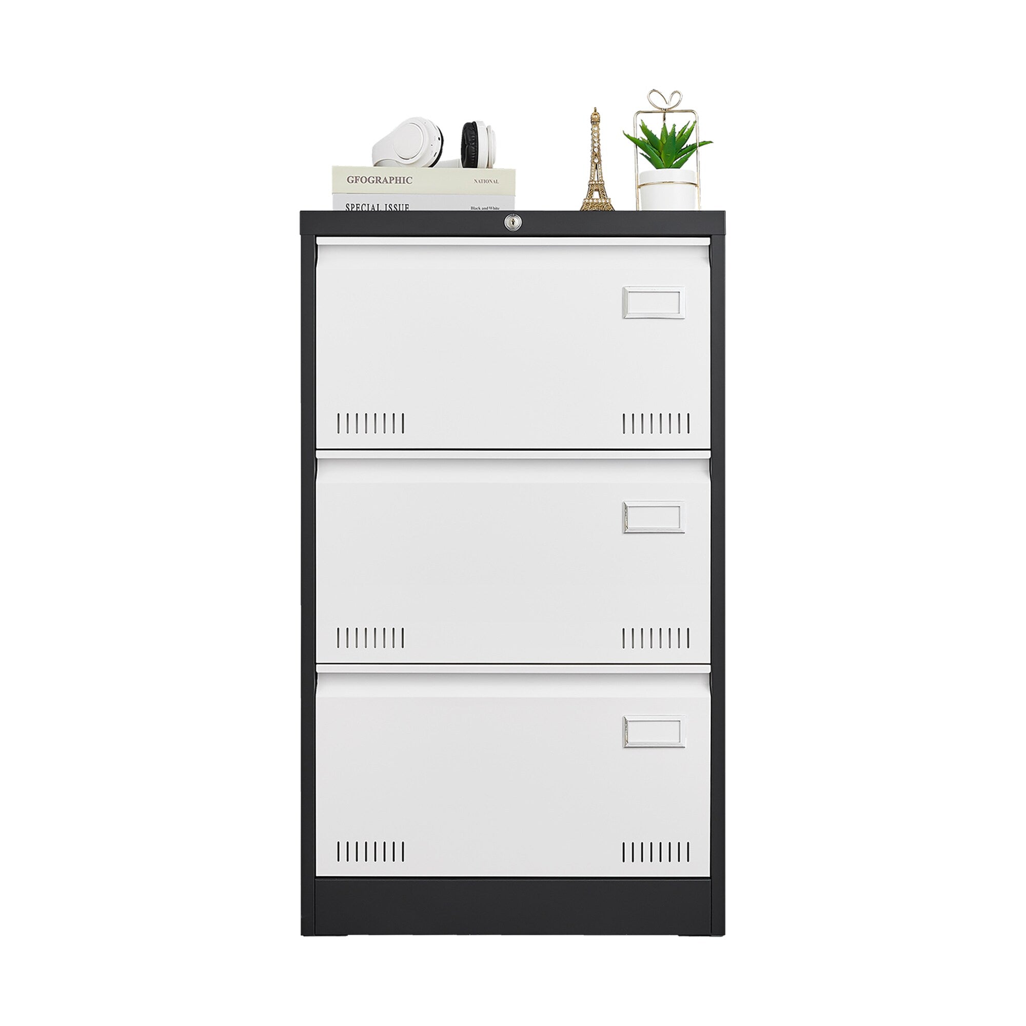 SINOFURN Black+White 3-Drawer 23.6-in File Cabinet