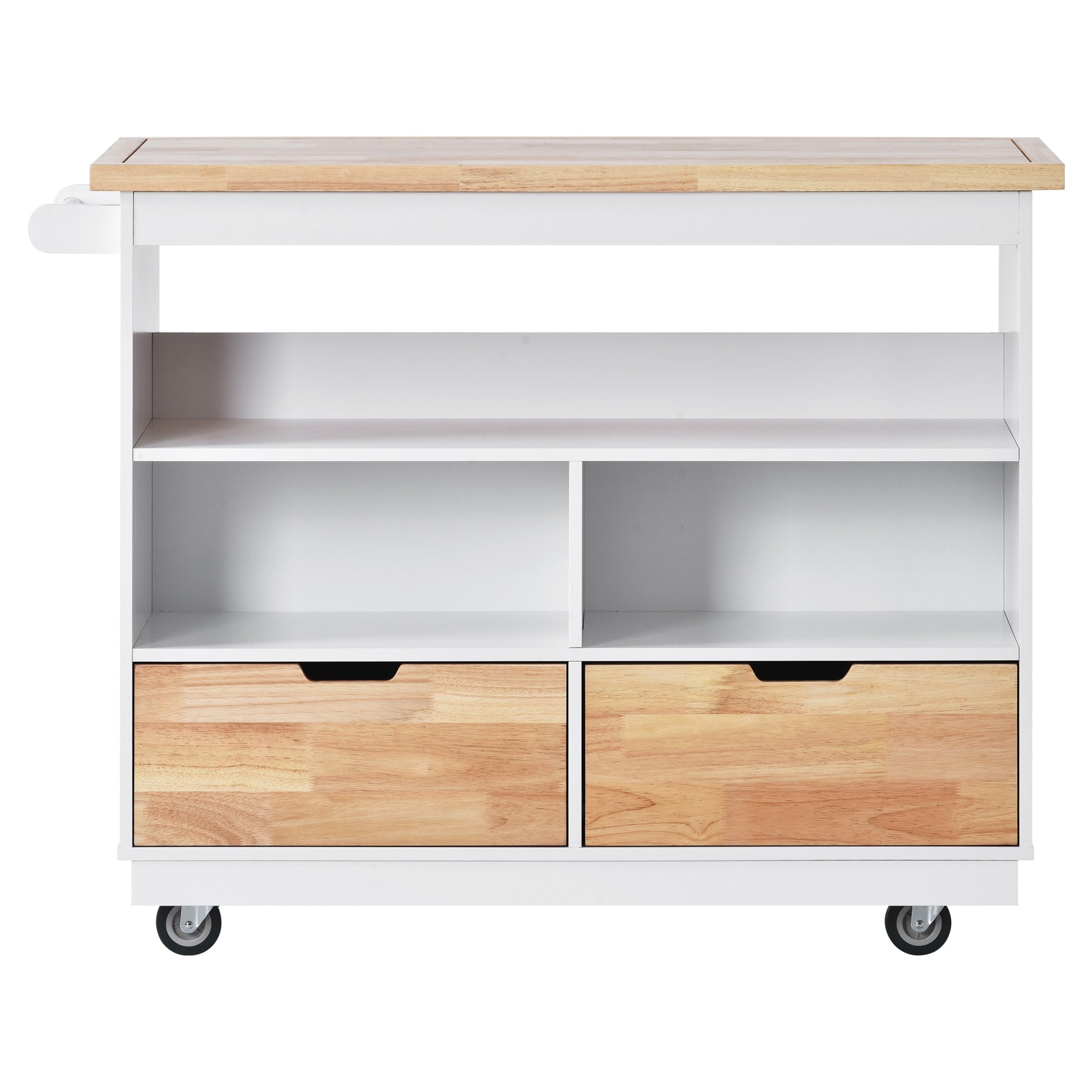 SINOFURN White Mdf Base with Wood Top Rolling Kitchen Cart (21.7-in x 43.3-in x 35.6-in)