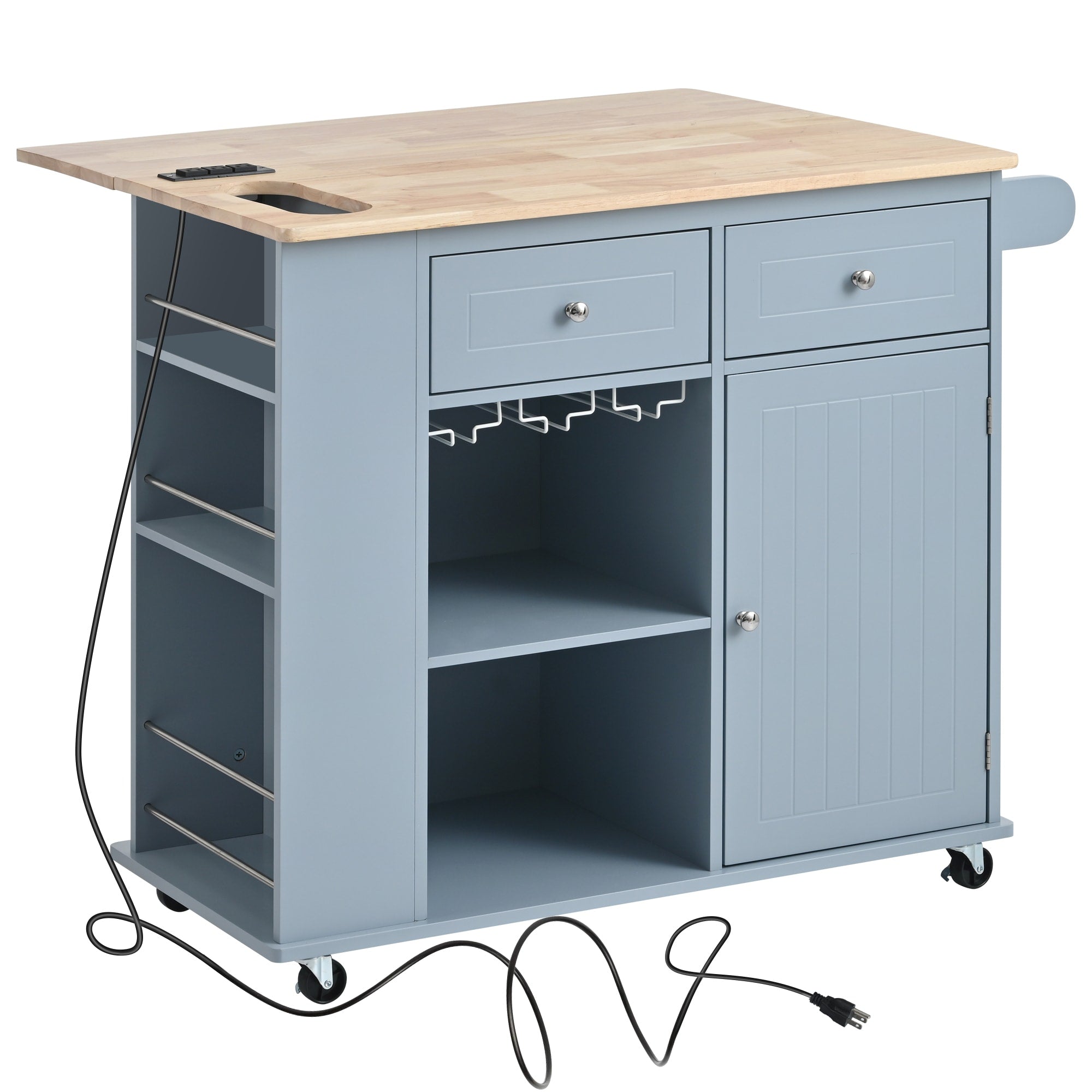 SINOFURN Blue Mdf Base with Wood Top Rolling Kitchen Cart (29.3-in x 39.8-in x 33.7-in)