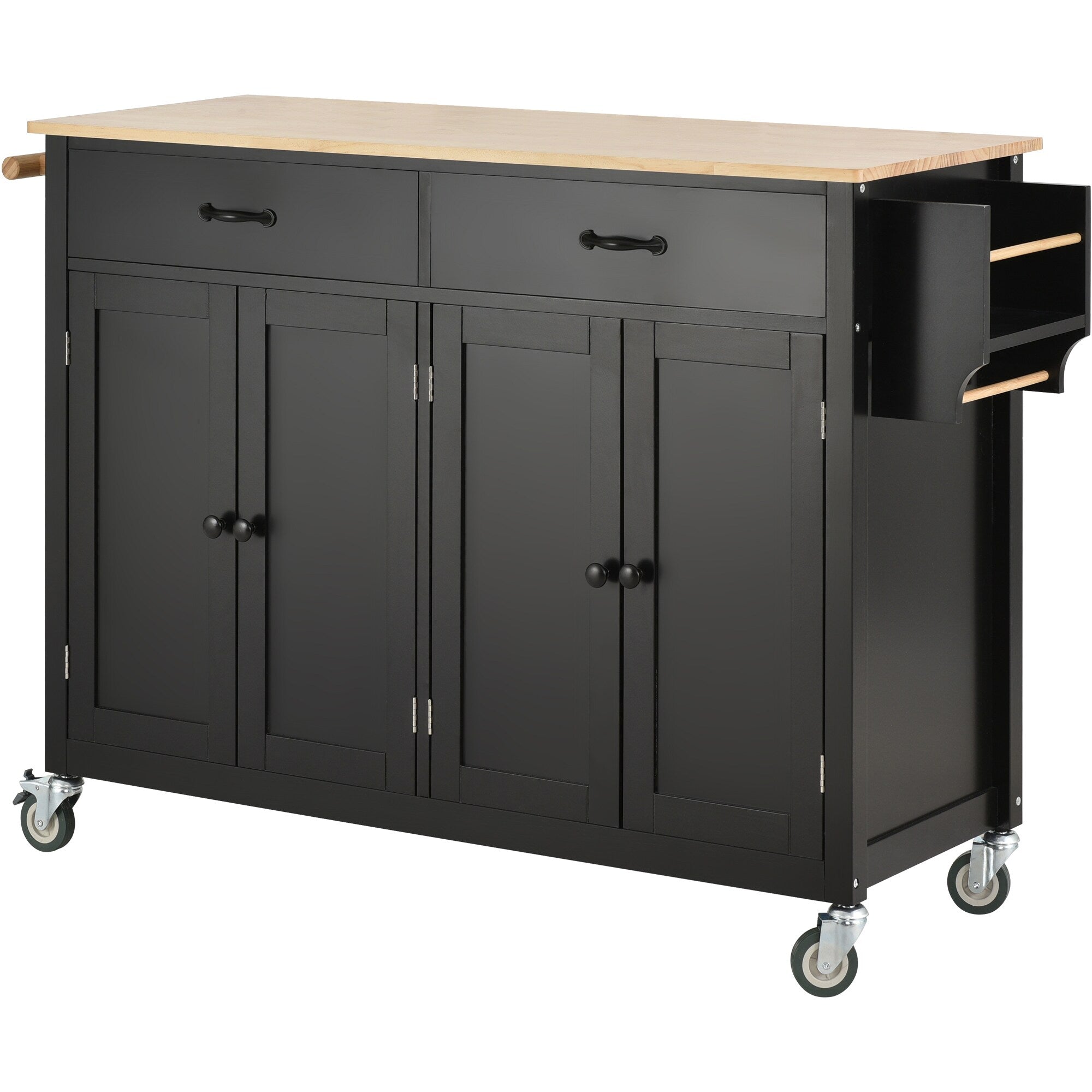 SINOFURN Black Mdf Base with Wood Top Rolling Kitchen Cart (18.5-in x 54.33-in x 36.22-in)