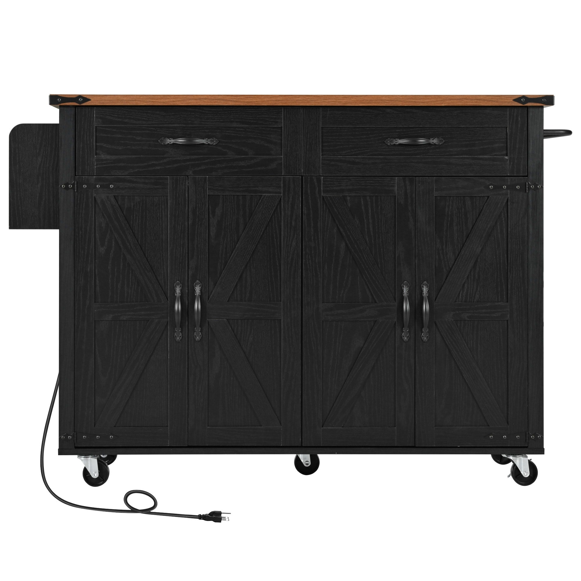 SINOFURN Black Mdf Base with Mdf Top Rolling Kitchen Island (17.7-in x 53.5-in x 36.5-in)