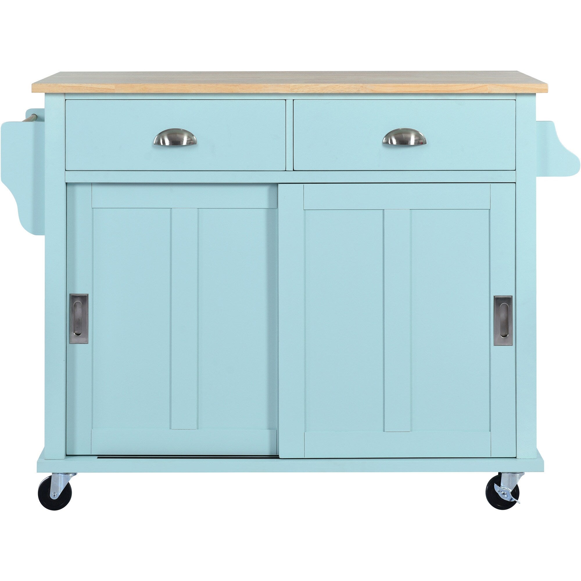 SINOFURN Green Mdf Base with Wood Top Rolling Kitchen Island (20.5-in x 52.2-in x 36.6-in)