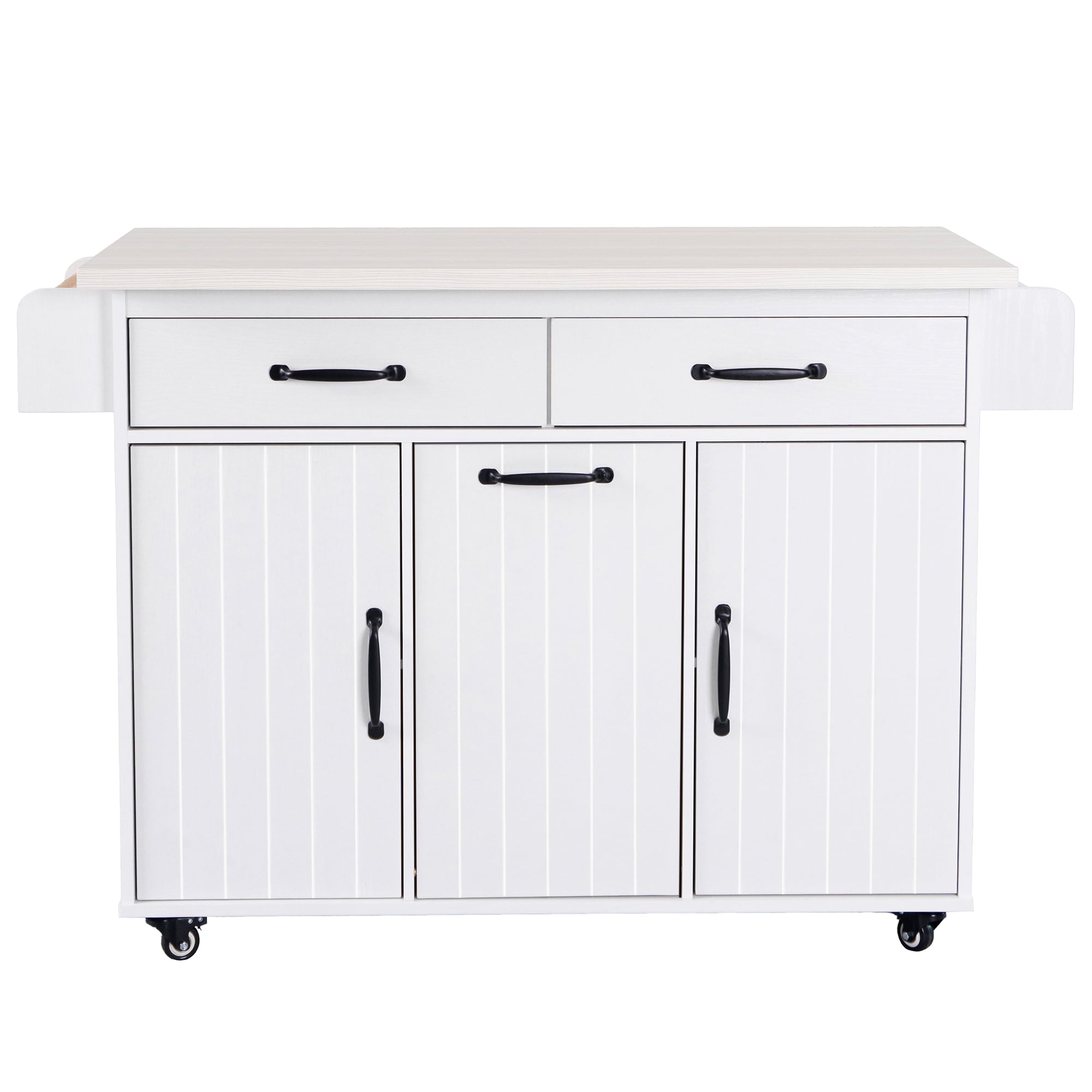 SINOFURN White Mdf Base with Mdf Wood Top Rolling Kitchen Cart (20.6-in x 51-in x 35-in)