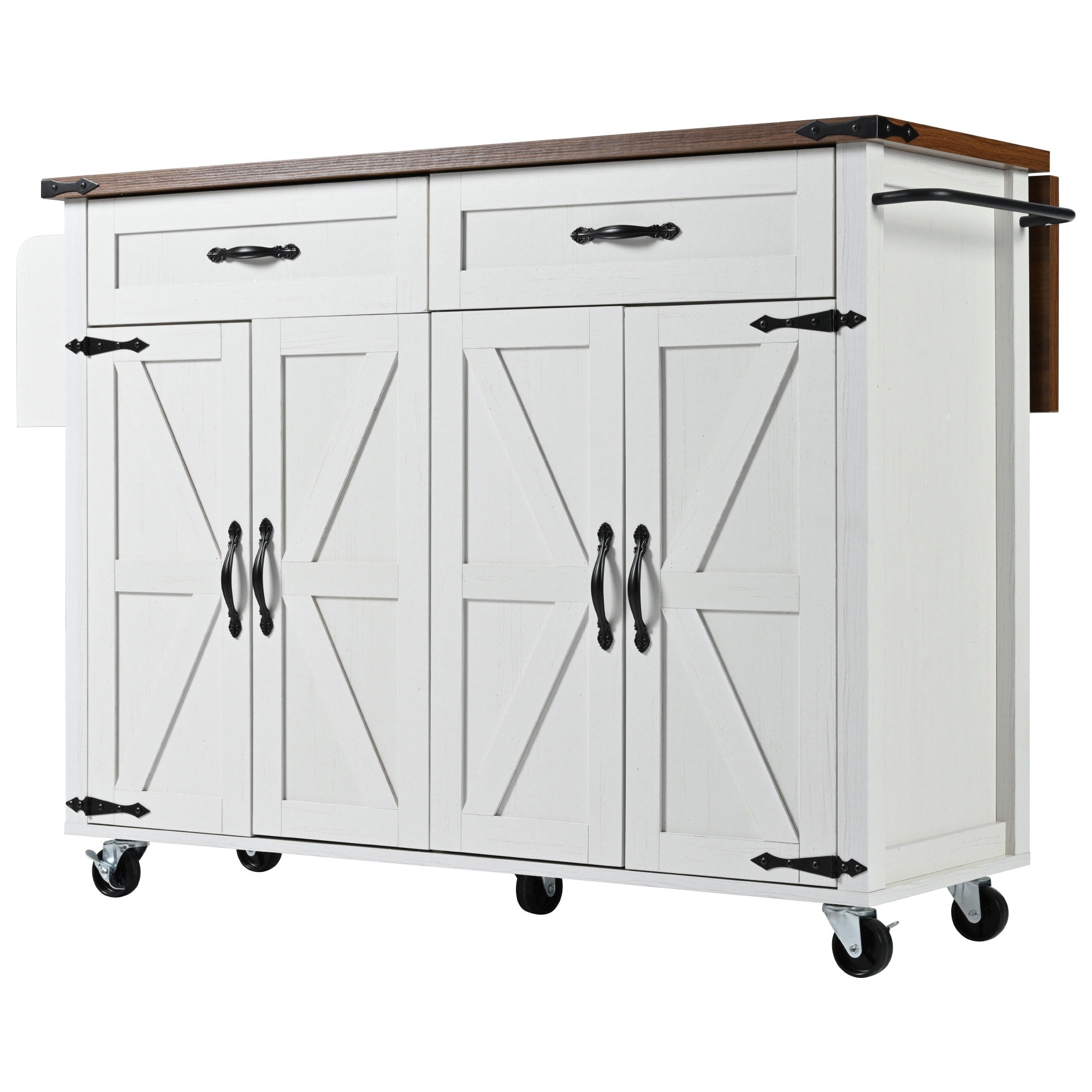 SINOFURN White Mdf Base with Mdf Top Rolling Kitchen Island (17.7-in x 53.5-in x 36.5-in)