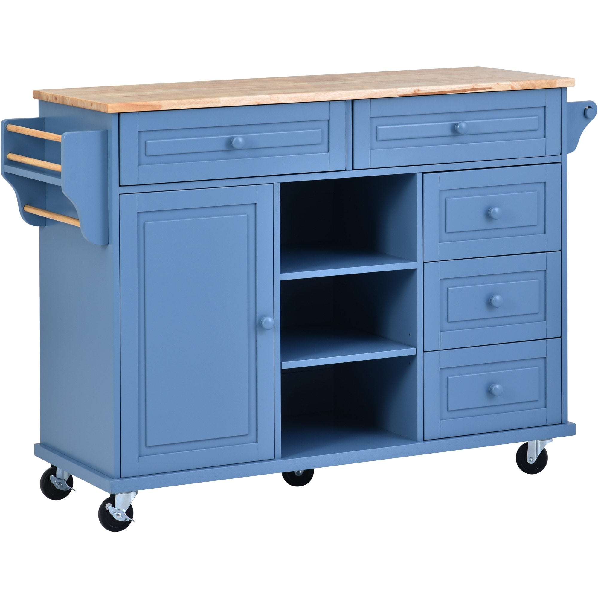 SINOFURN Blue Mdf Base with Wood Top Rolling Kitchen Cart (18.1-in x 52.8-in x 36.2-in)