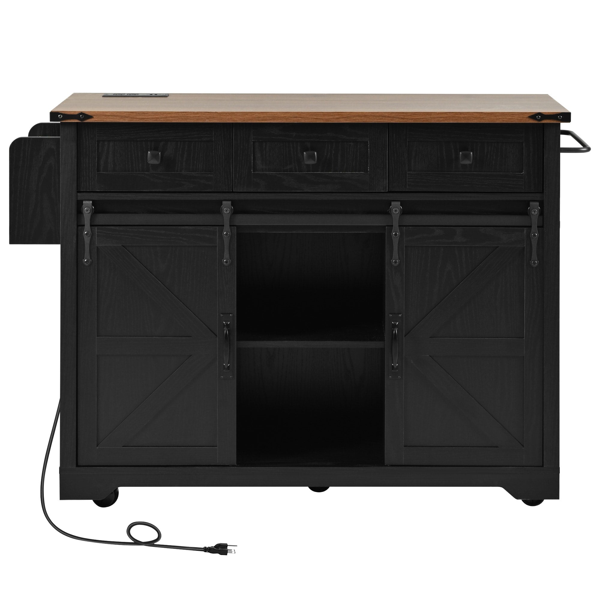 SINOFURN Black Mdf Base with Mdf Wood Top Rolling Kitchen Island (28.8-in x 53.8-in x 36.5-in)