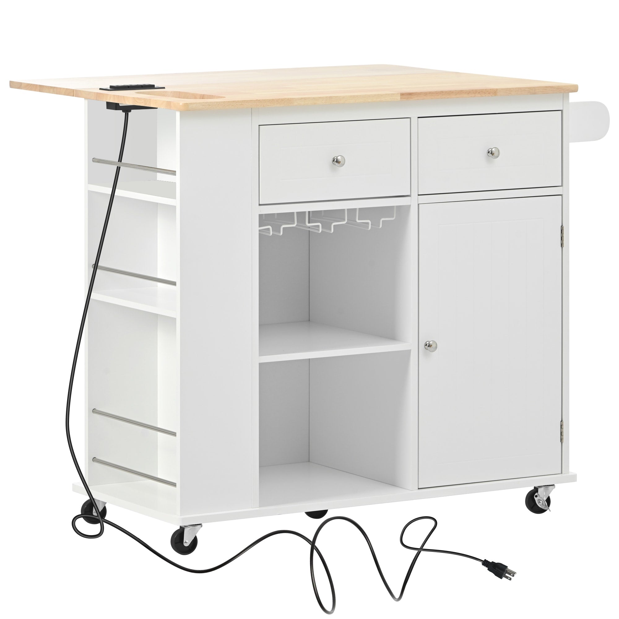 SINOFURN White Mdf Base with Wood Top Rolling Kitchen Cart (29.3-in x 39.8-in x 33.7-in)