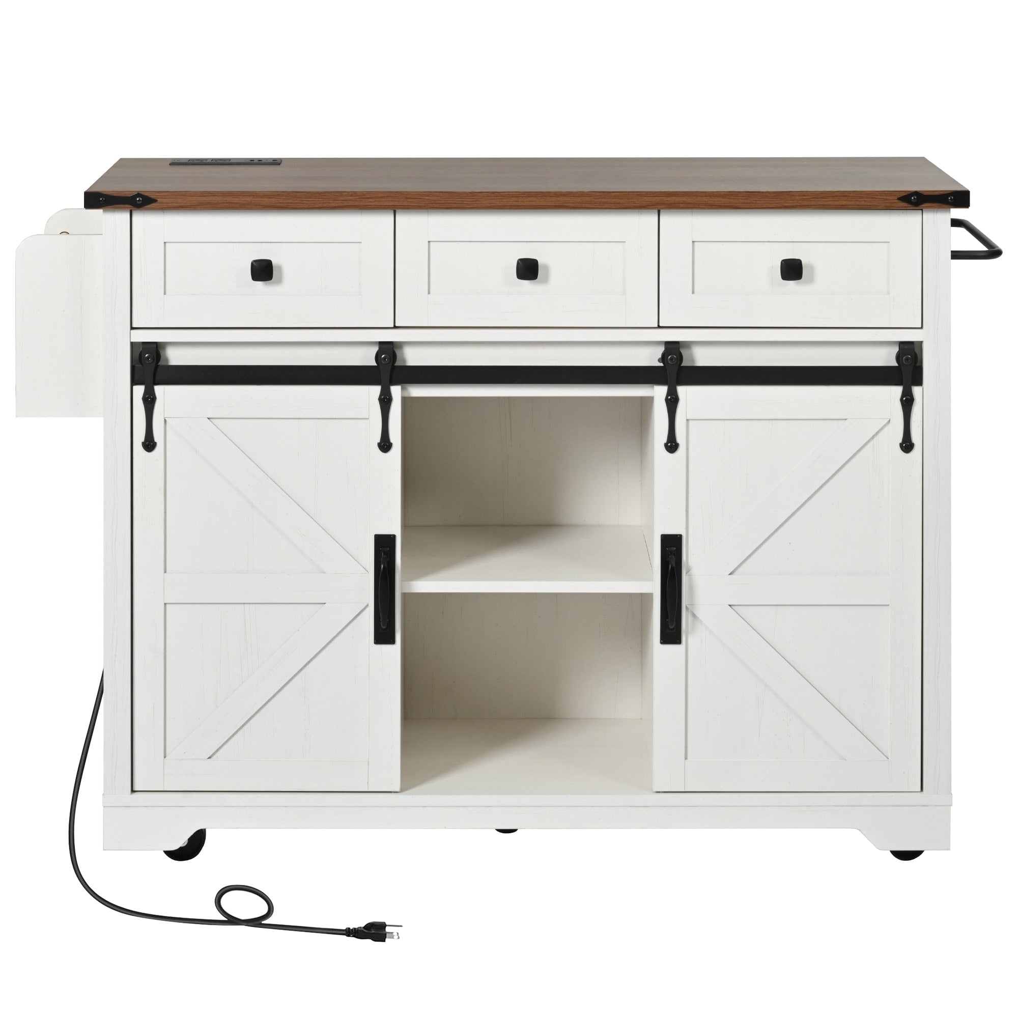 SINOFURN White Mdf Base with Mdf Wood Top Rolling Kitchen Island (28.8-in x 53.8-in x 36.5-in)