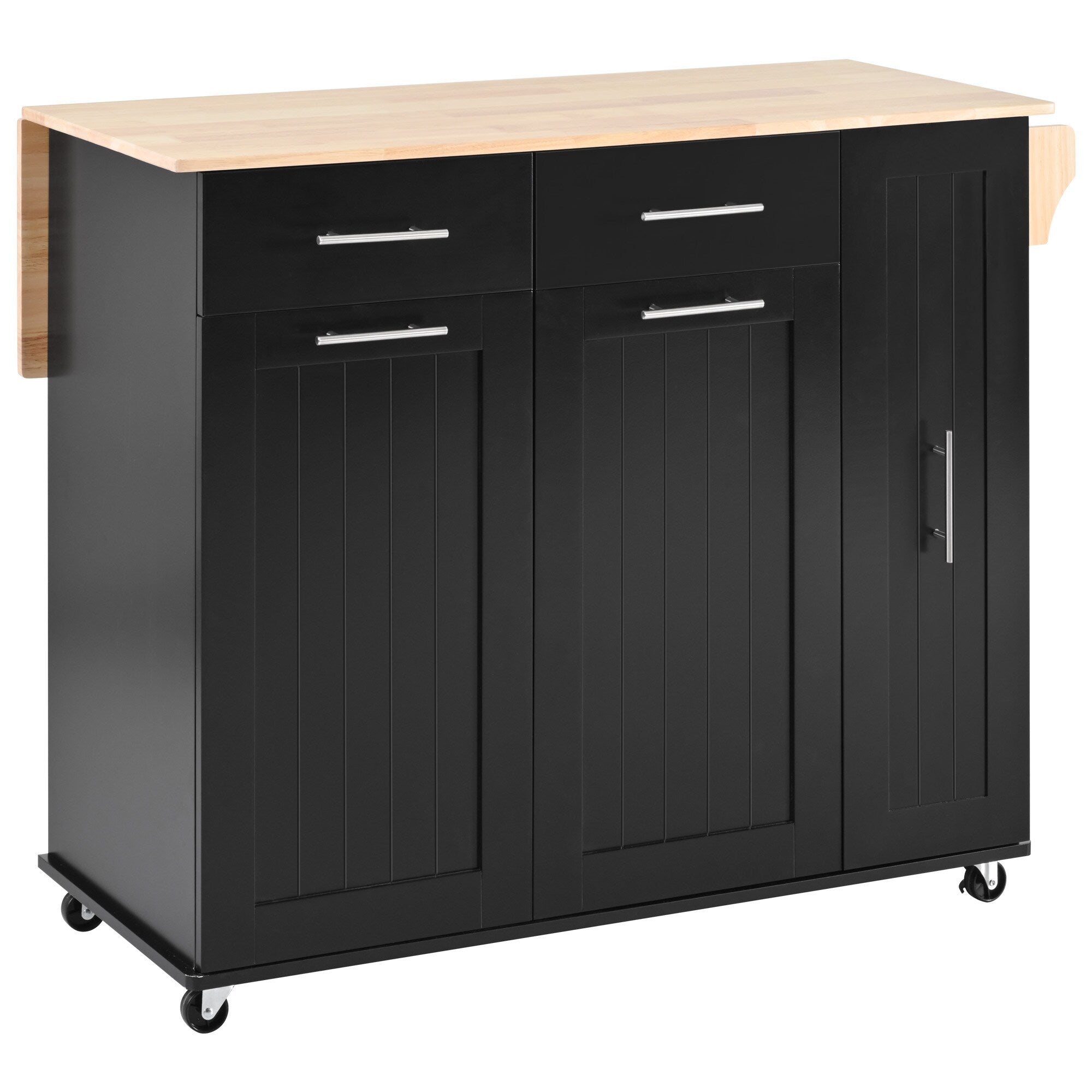 SINOFURN Black Mdf Base with Mdf Wood Top Rolling Kitchen Island (29.5-in x 46-in x 37-in)