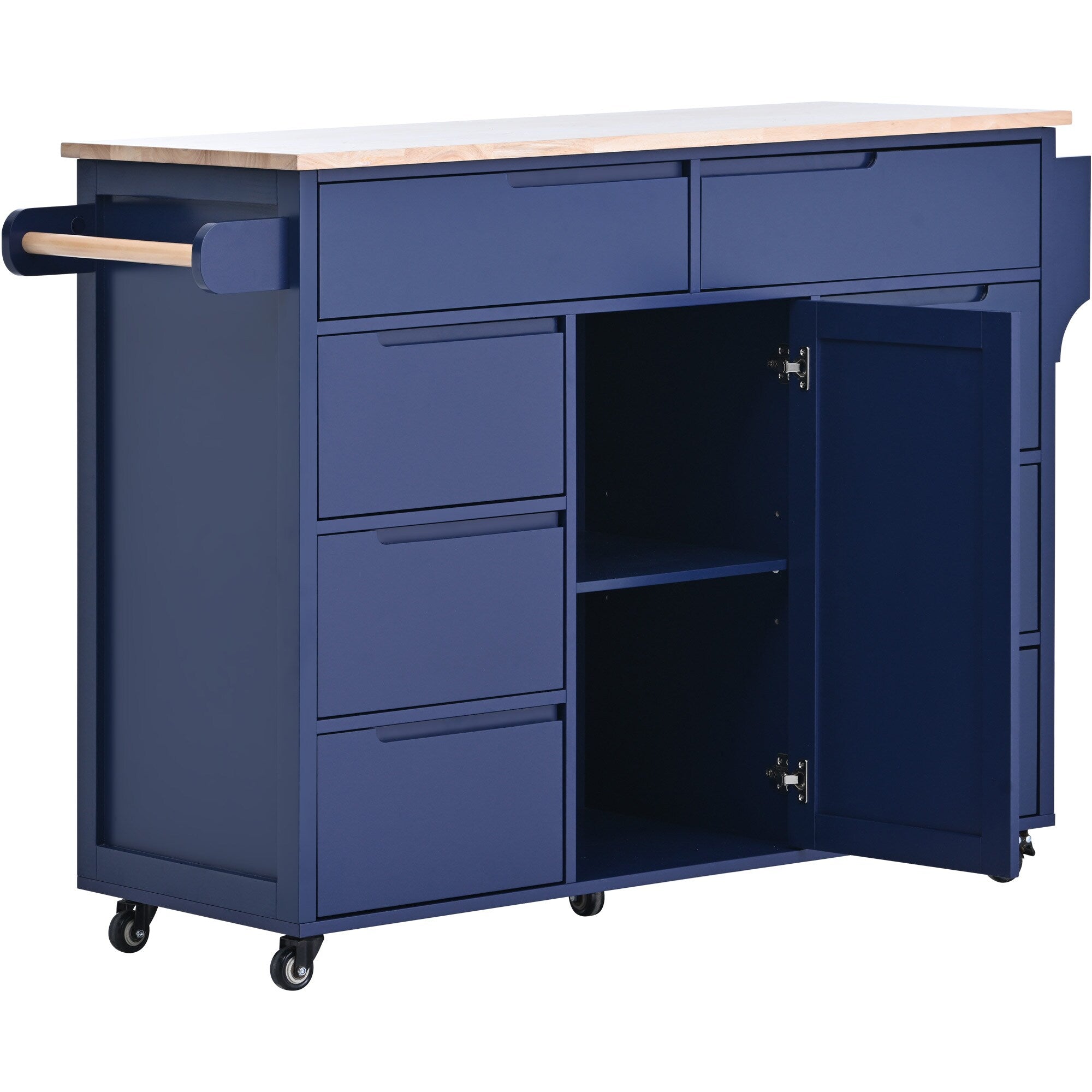 SINOFURN Blue Mdf Base with Wood Top Rolling Kitchen Cart (18.5-in x 53.1-in x 37-in)