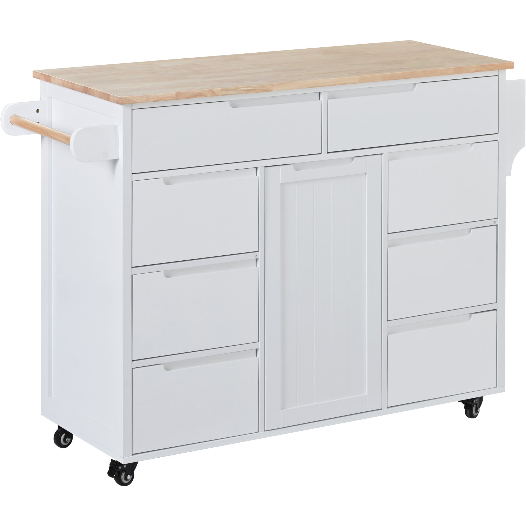 SINOFURN White Mdf Base with Wood Top Rolling Kitchen Cart (18.5-in x 53.1-in x 37-in)
