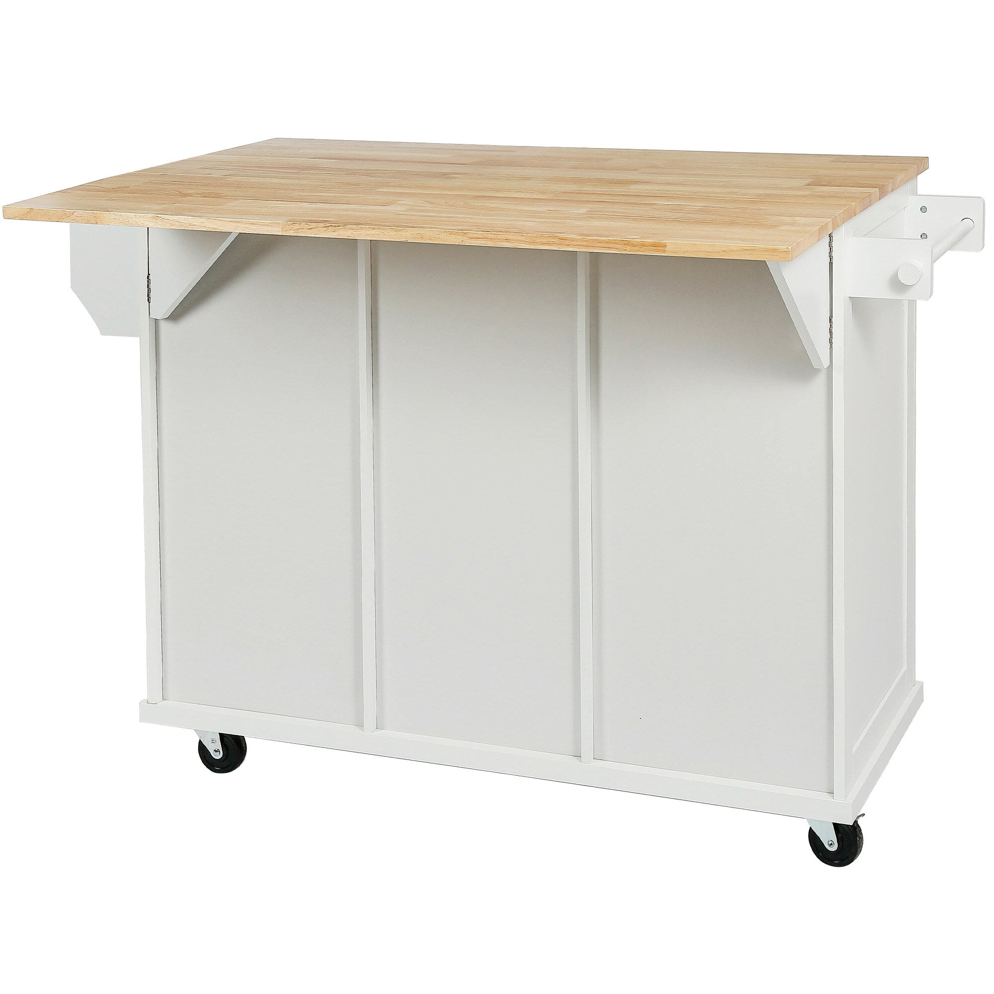 SINOFURN White Mdf Base with Wood Top Rolling Kitchen Island (17.7-in x 53.1-in x 37.2-in)