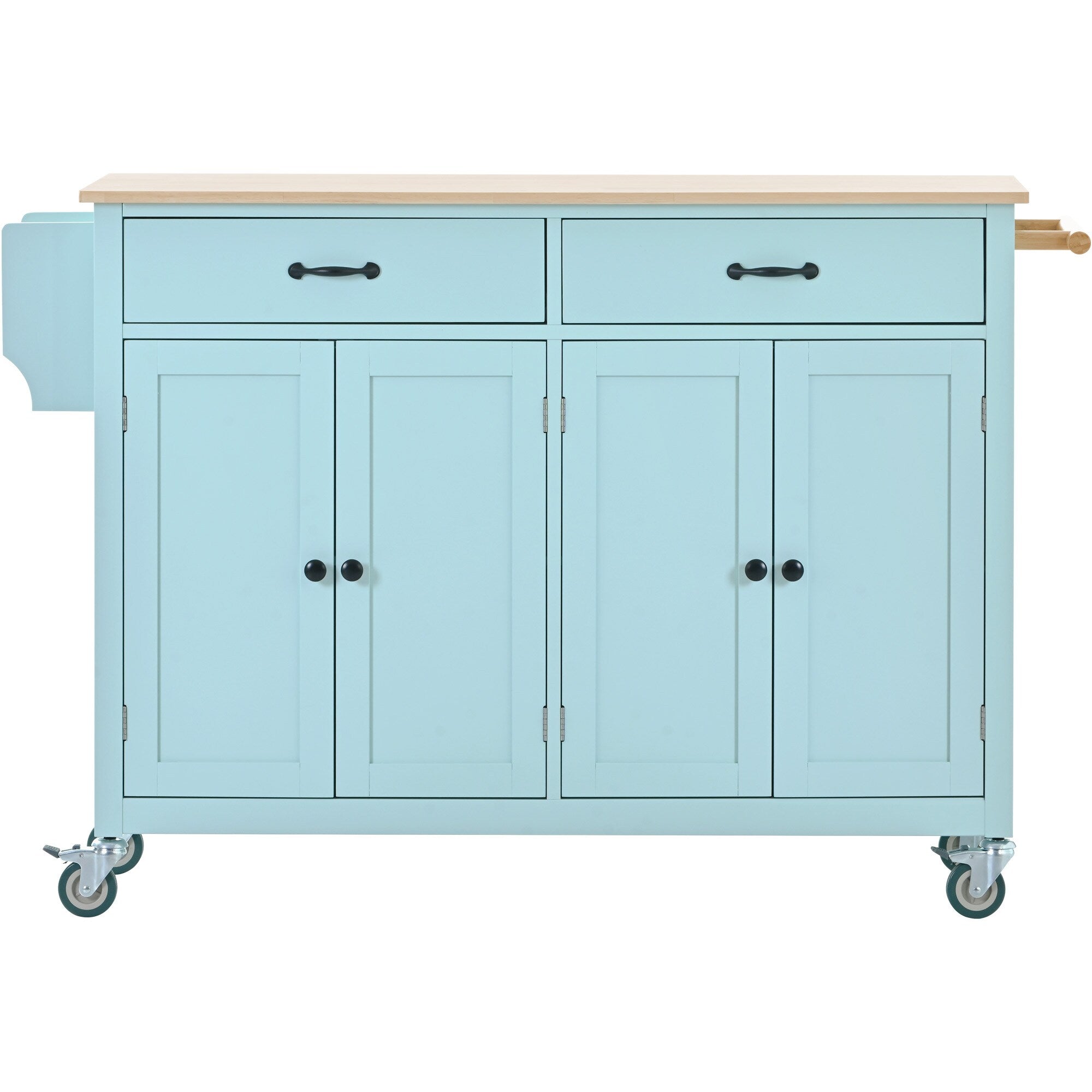 SINOFURN Blue Mdf Base with Wood Top Rolling Kitchen Cart (18.5-in x 54.33-in x 36.22-in)