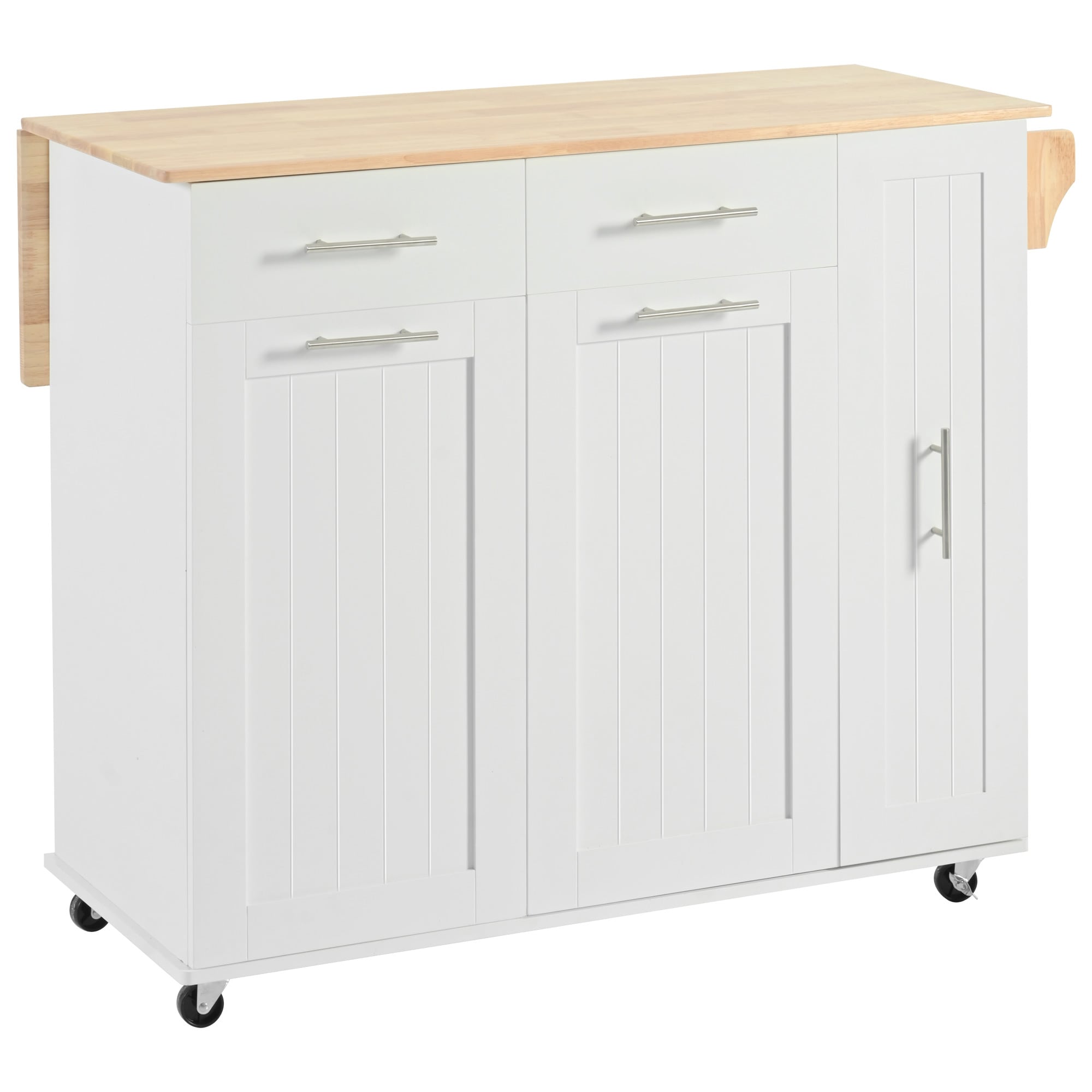 SINOFURN White Mdf Base with Mdf Wood Top Rolling Kitchen Island (29.5-in x 46-in x 37-in)
