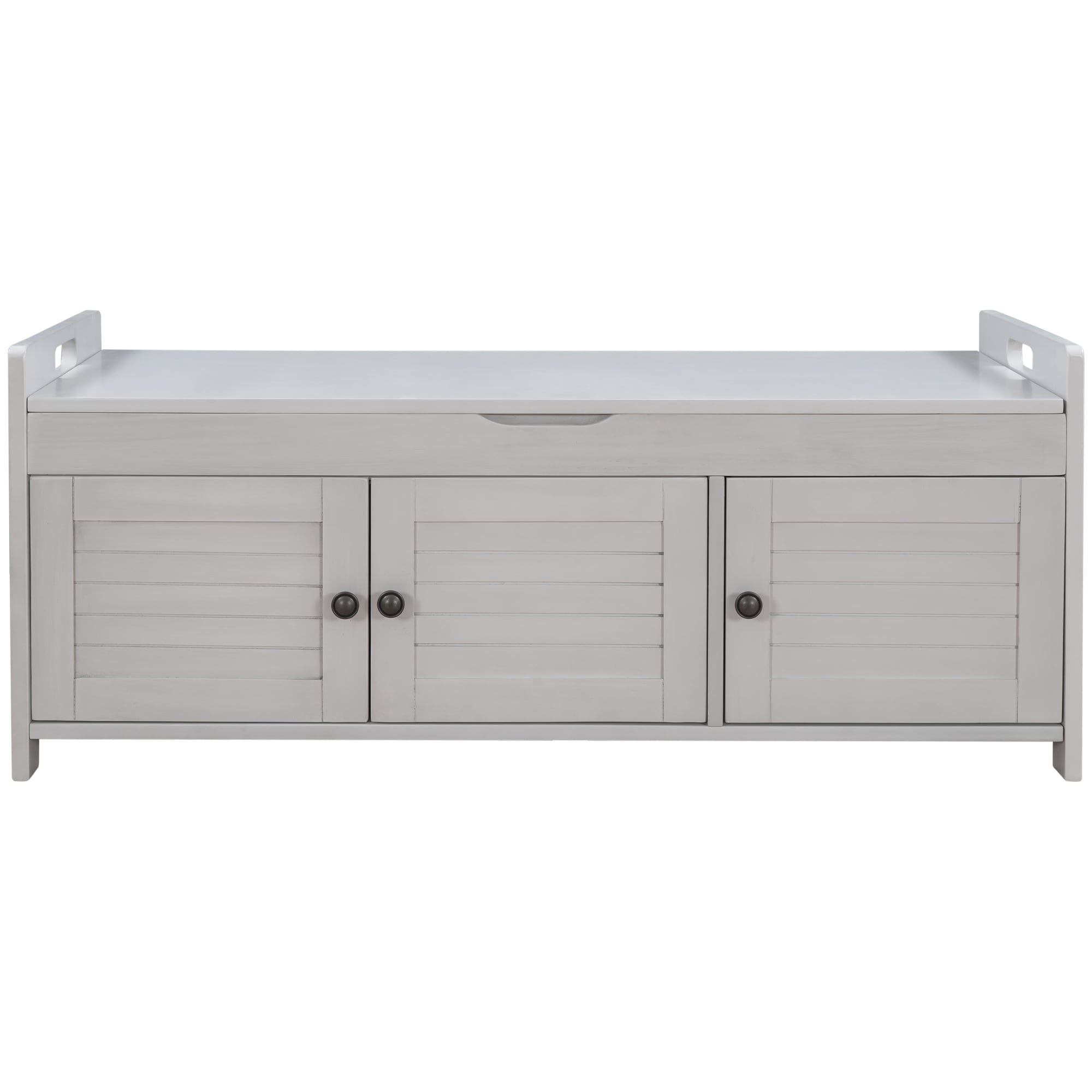 SINOFURN Farmhouse Gray Wash Accent Bench with Storage Bench 43.5-in x 16-in x 18-in