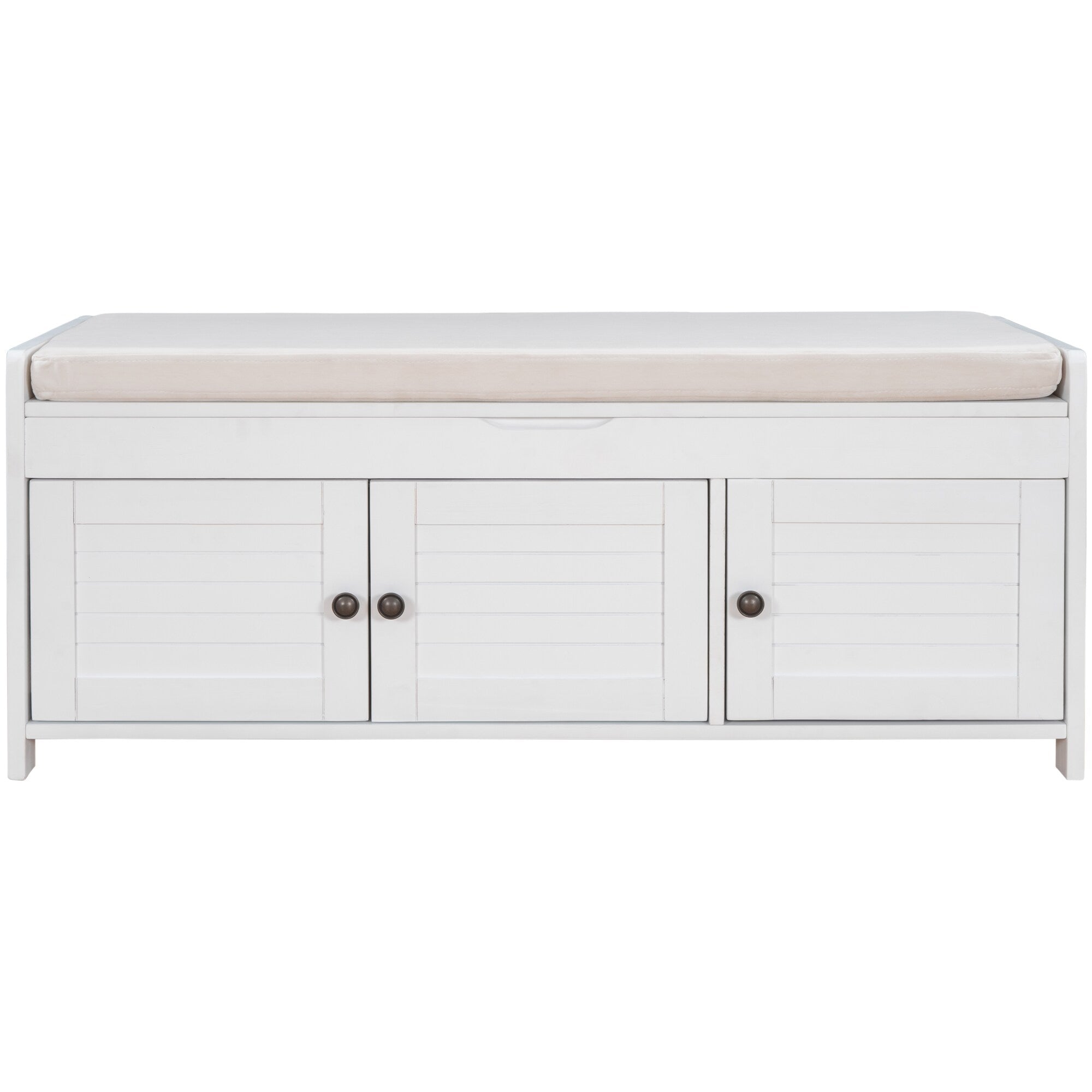 SINOFURN Farmhouse White Accent Bench with Storage Bench 43.5-in x 16-in x 18-in