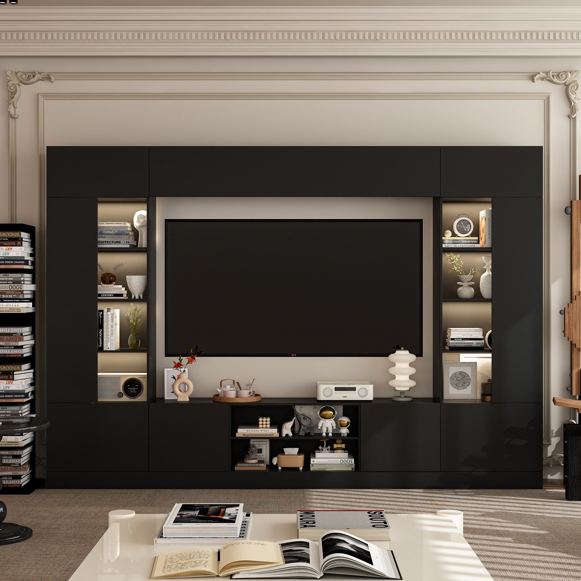 FUFU&GAGA Modern/Contemporary Black Tv Cabinet Integrated Tv Mount (Accommodates TVs up to 65-in)