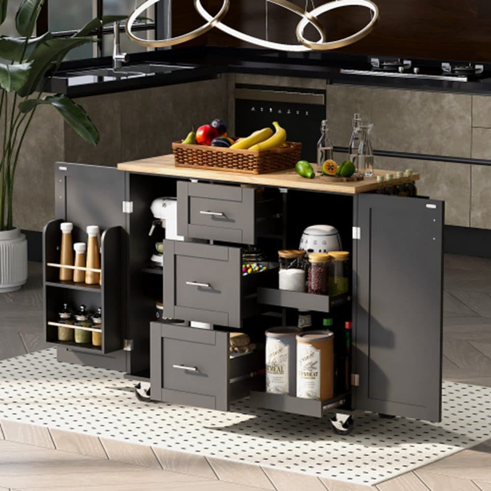 Runesay Black Mdf Base with Mdf Wood Top Rolling Kitchen Island (17-in x 50-in x 36.85-in)