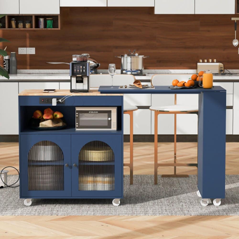 Runesay Blue Mdf Base with Mdf Wood Top Rolling Kitchen Island (16.92-in x 41.11-in x 38.22-in)