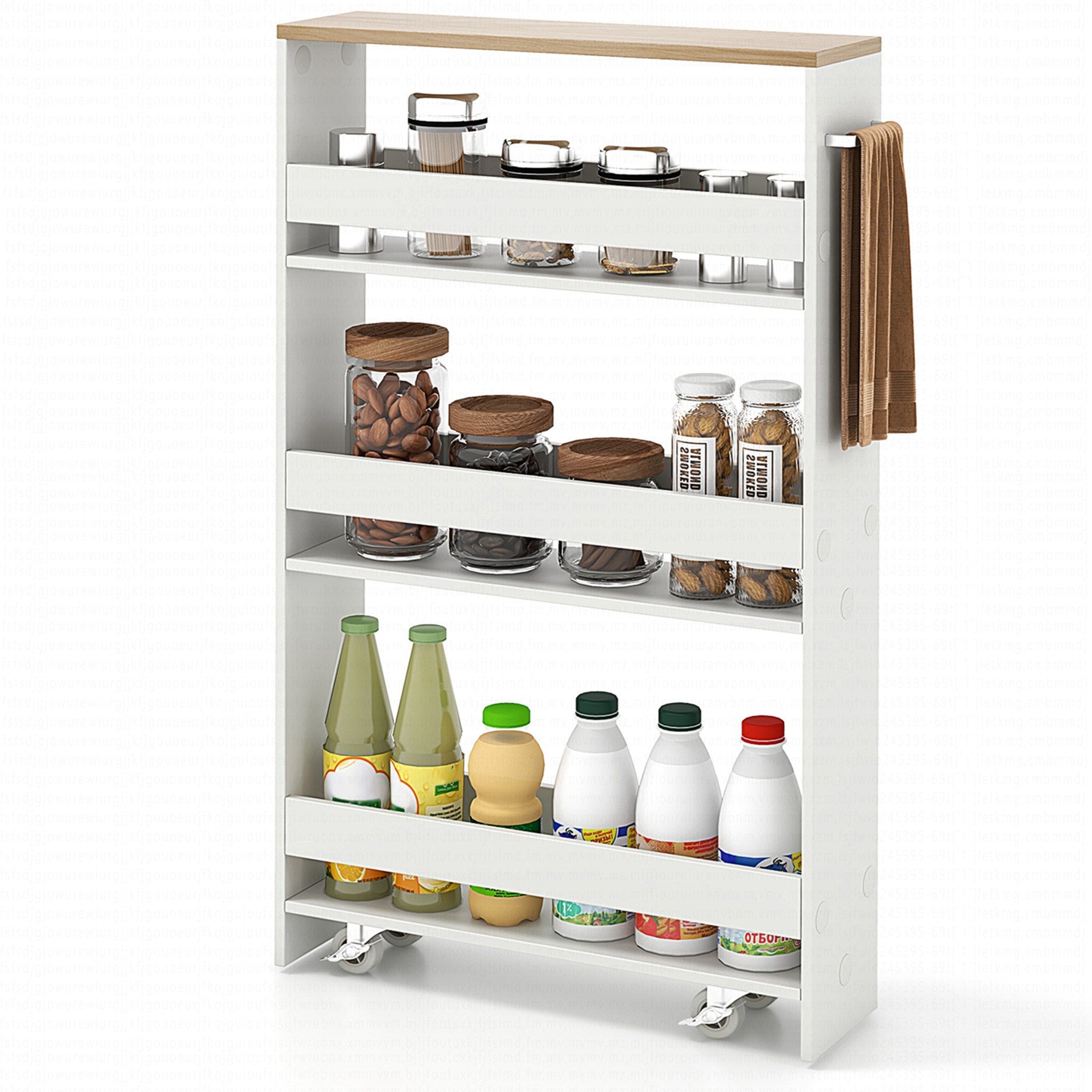 Costway White Metal Base with Wood Metal Top Rolling Kitchen Cart (7-in x 19-in x 32-in)