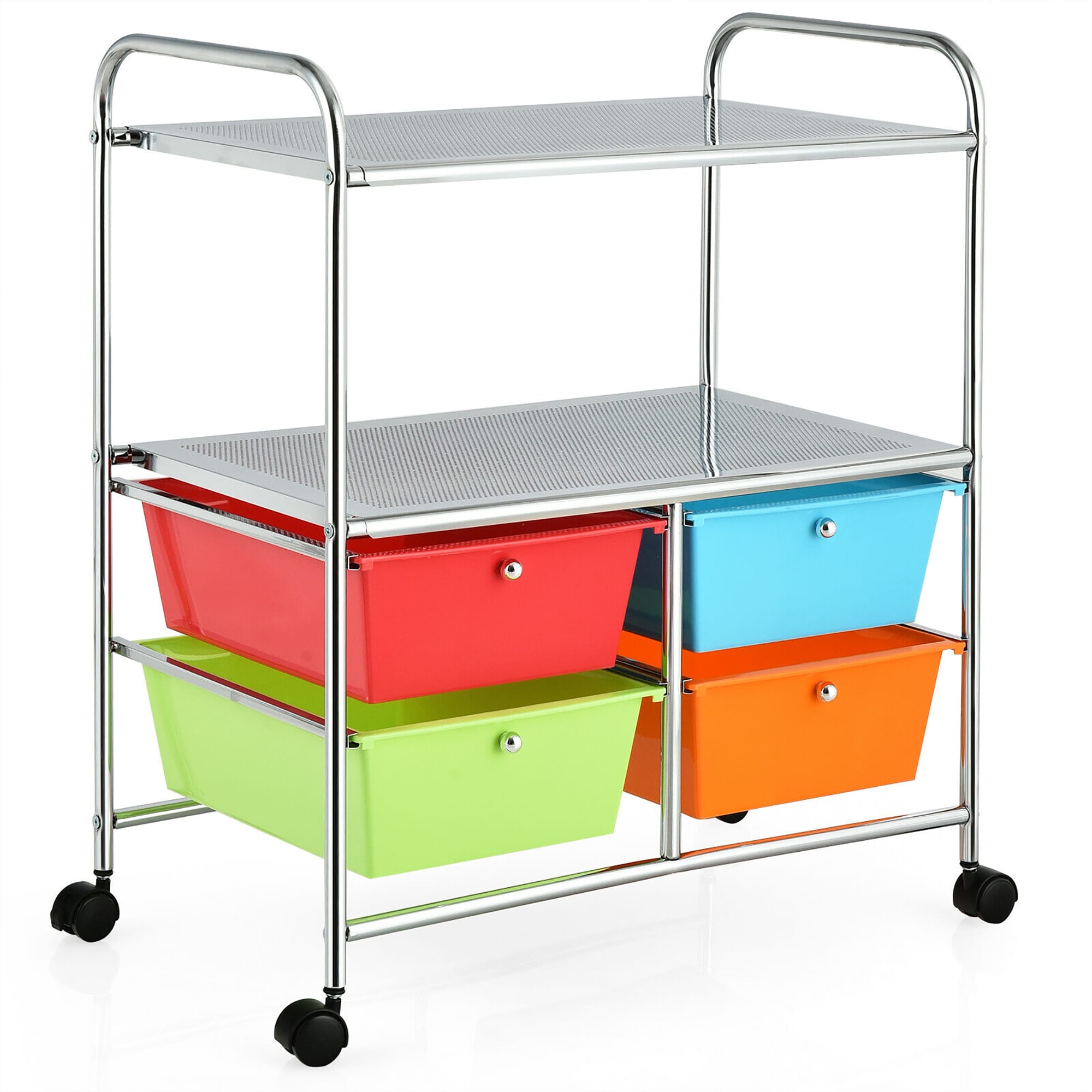 Costway Stainless Steel Base with Plastic Metal Top Rolling Kitchen Cart (14.5-in x 25-in x 29.5-in)