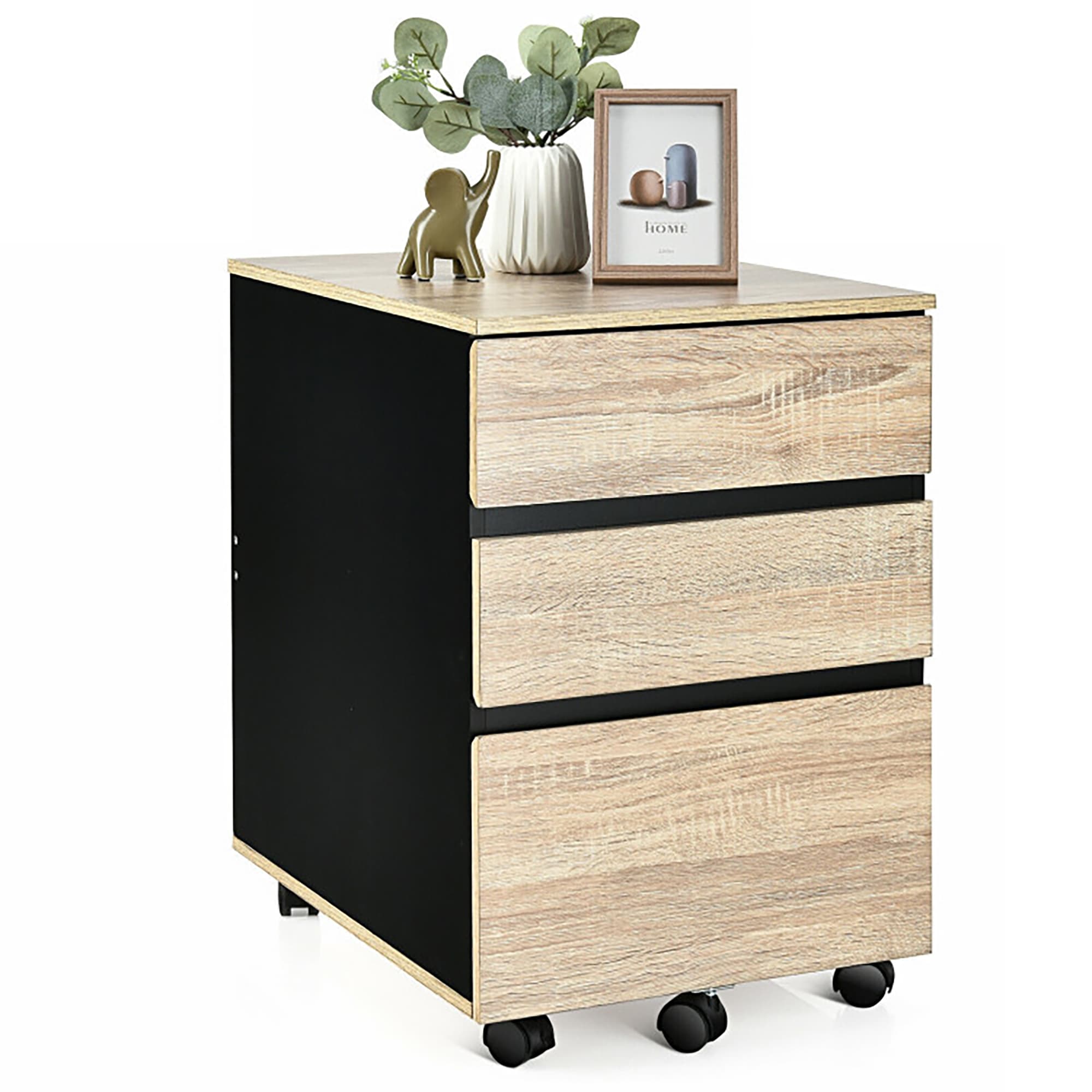 GZMR Natural + Black 3-Drawer 21.5-in File Cabinet