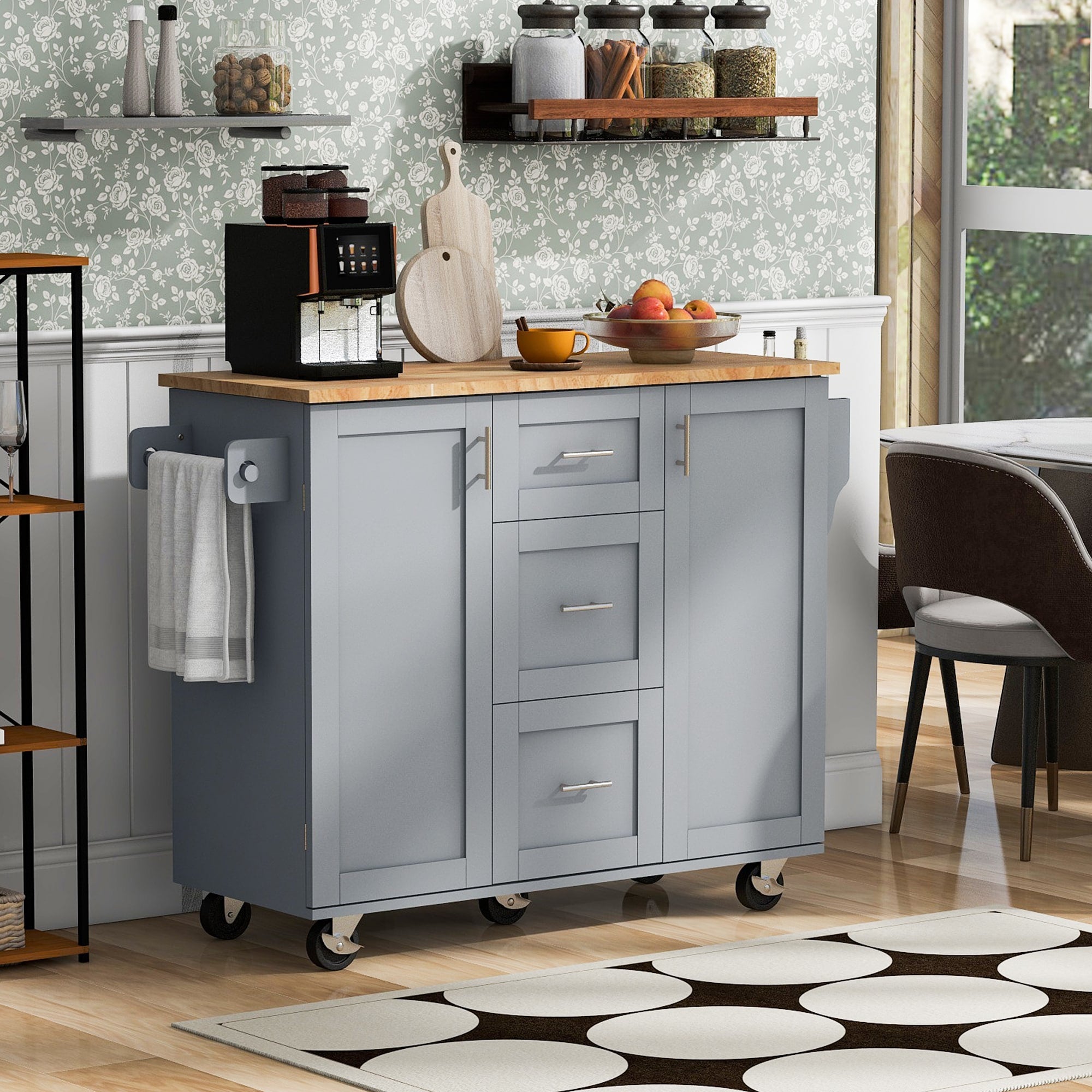 Runesay Gray Mdf Base with Mdf Wood Top Rolling Kitchen Island (17-in x 50-in x 36.85-in)