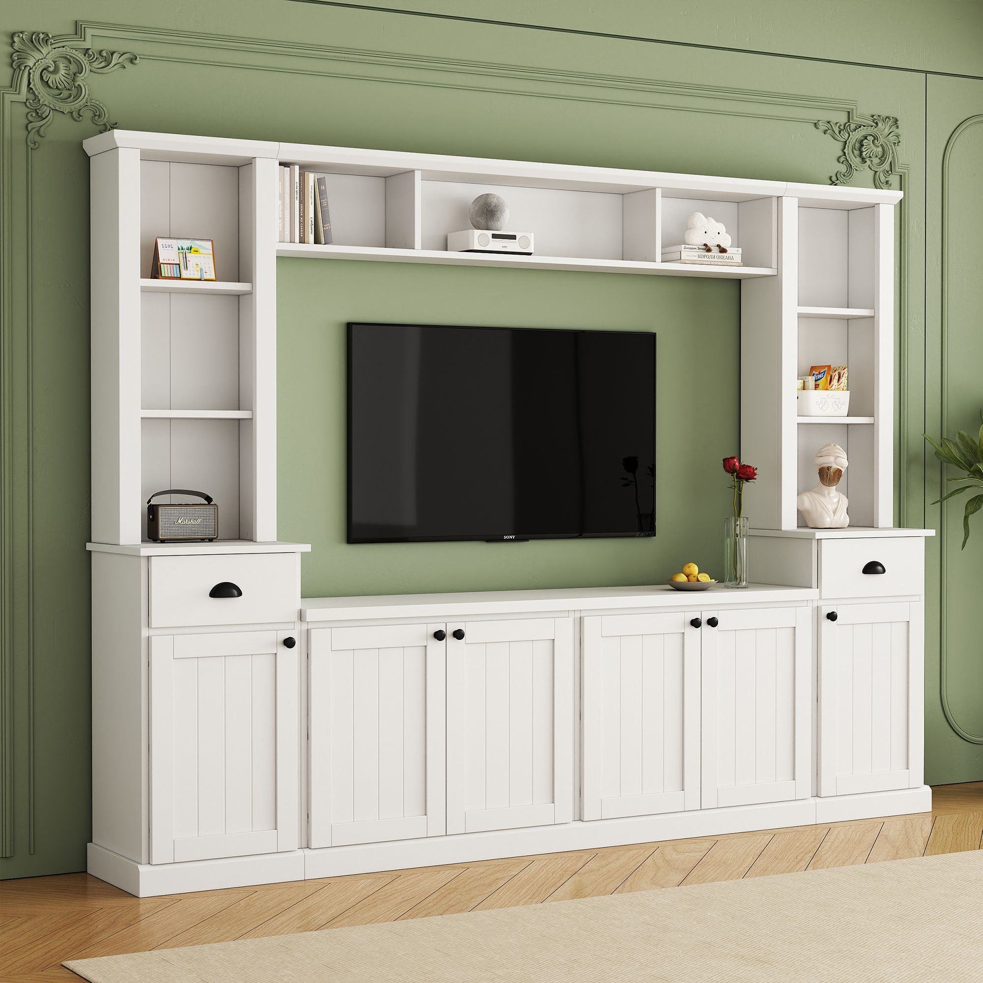 Yiekholo Farmhouse/Rustic White Tv Cabinet (Accommodates TVs up to 70-in)
