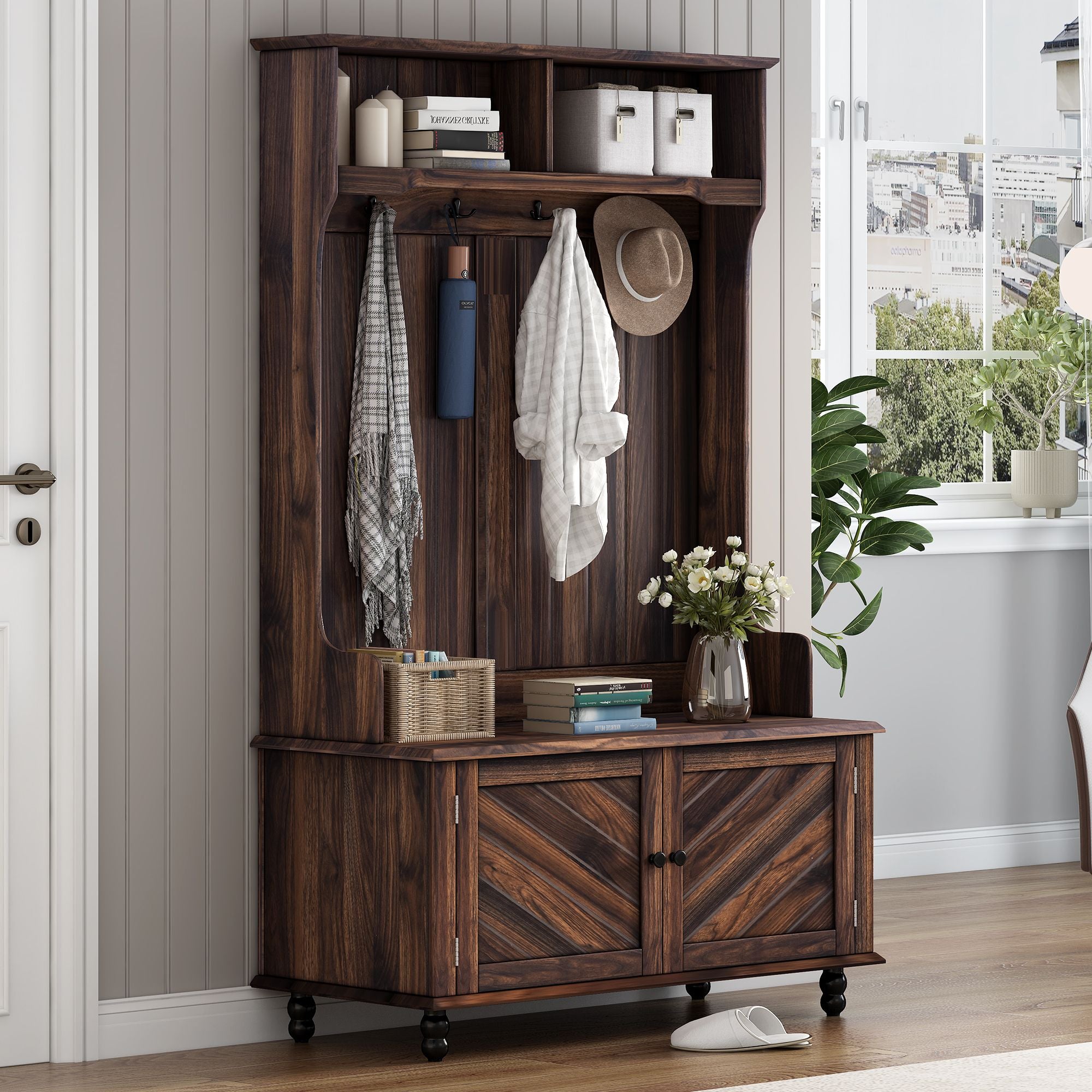 Yiekholo Casual 40.1-in Brown Wood Hall Tree