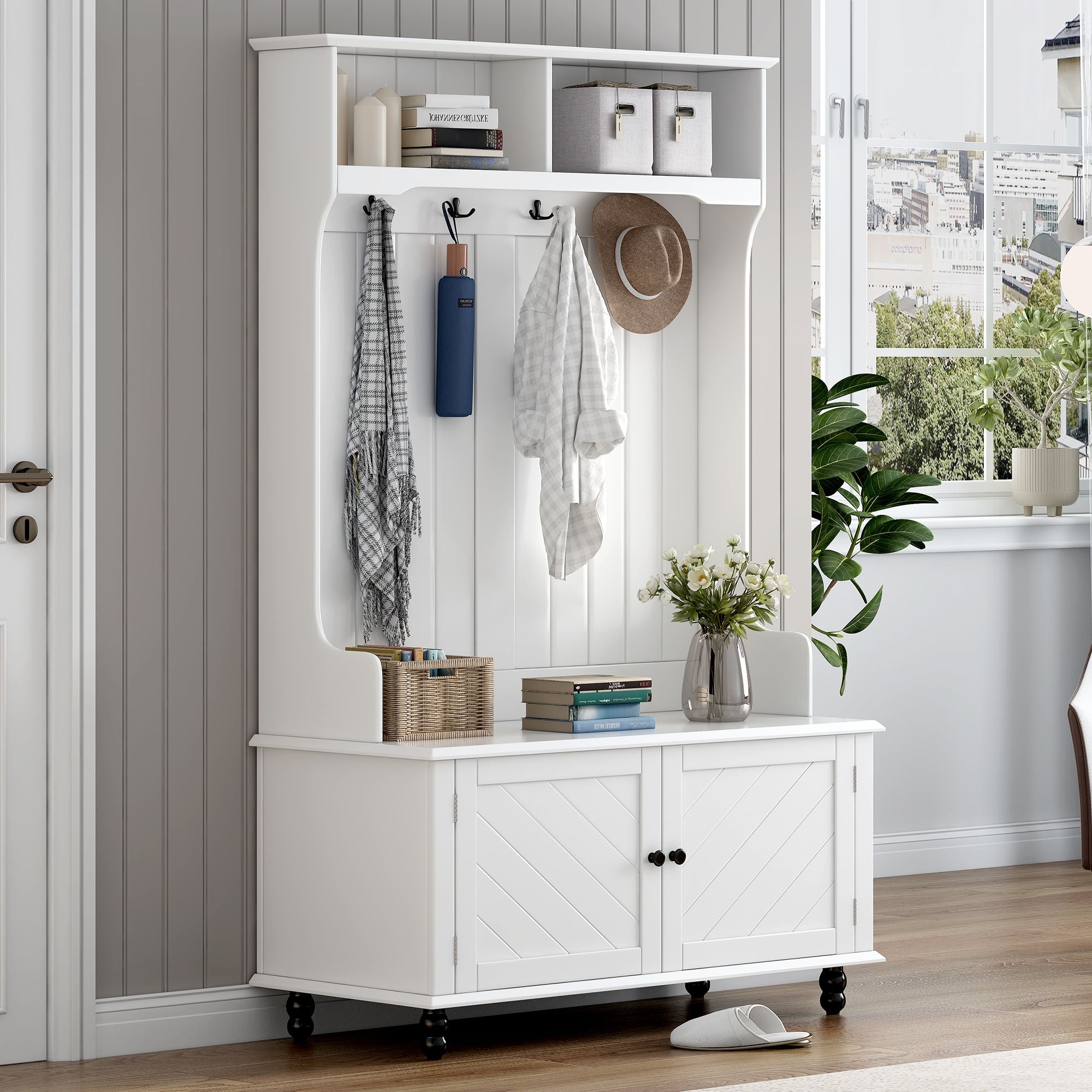 Yiekholo Casual 40.1-in White Wood Hall Tree